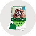 A box of Advantage II flea prevention for medium dogs with an applicator tube.