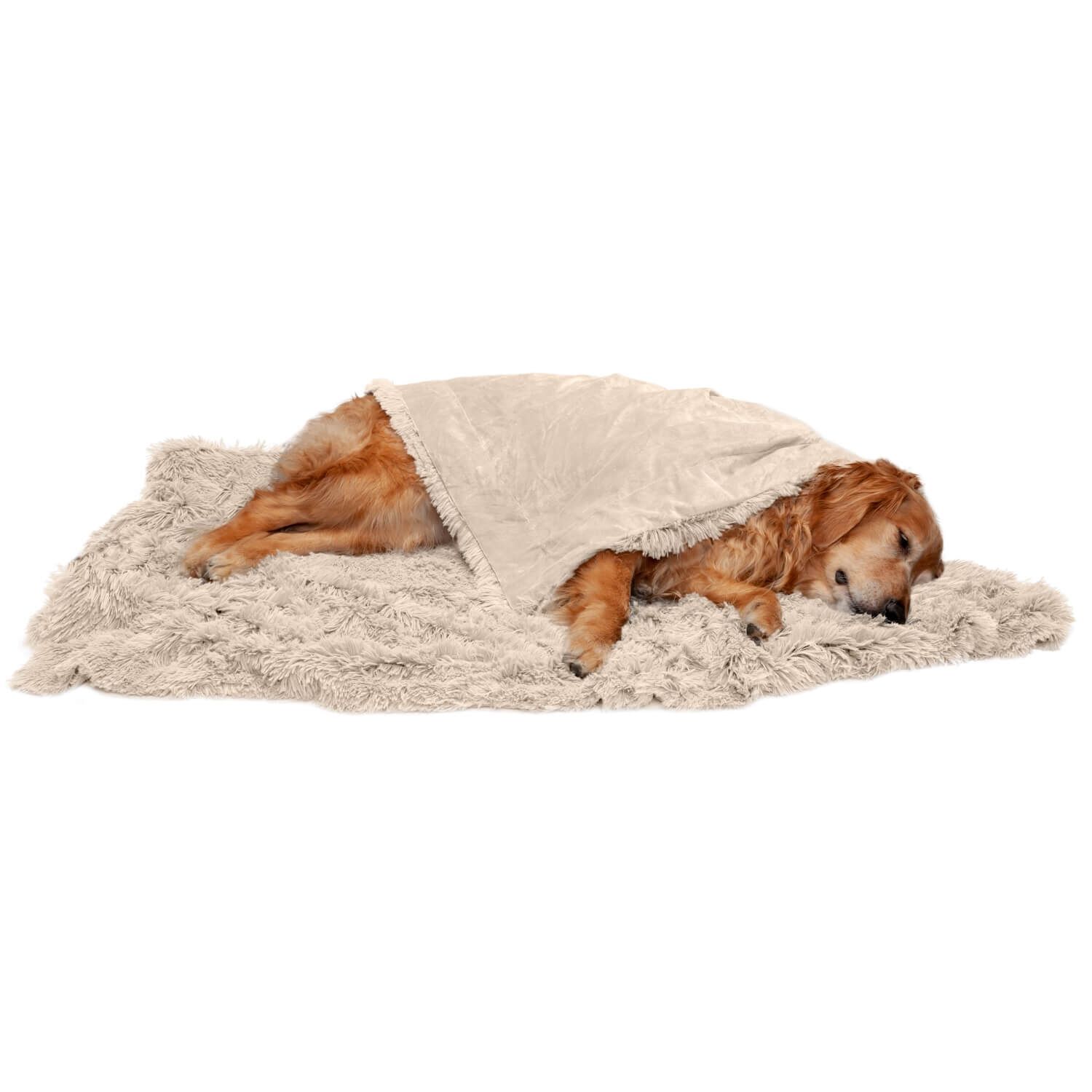 Furhaven Luxury Calming Plush Long Fur & Velvet Waterproof Dog & Cat Blanket - Taupe, 30"X20"