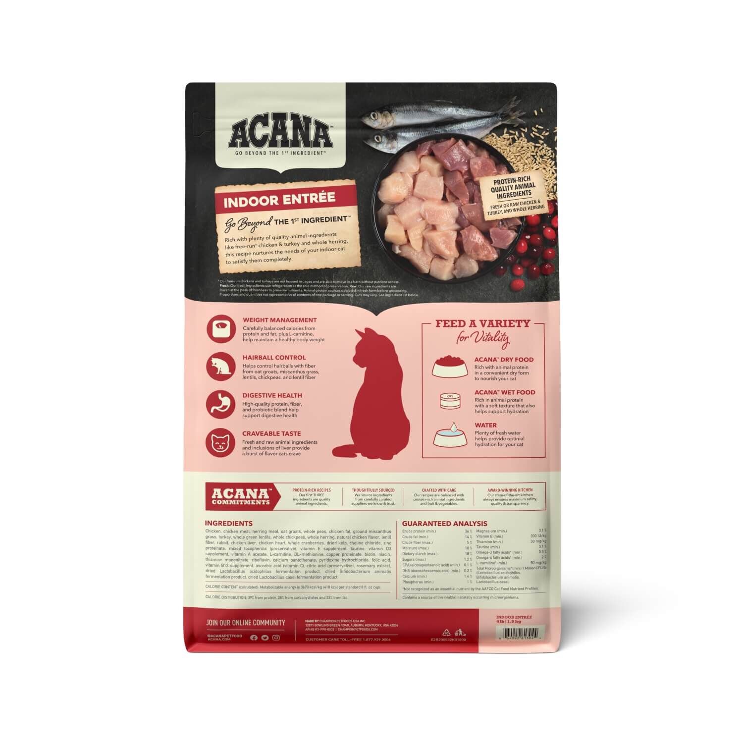 Acana Indoor Entr&eacute;e For Indoor Cats, Chicken Turkey Whole Herring & Rabbit Dry Cat Food