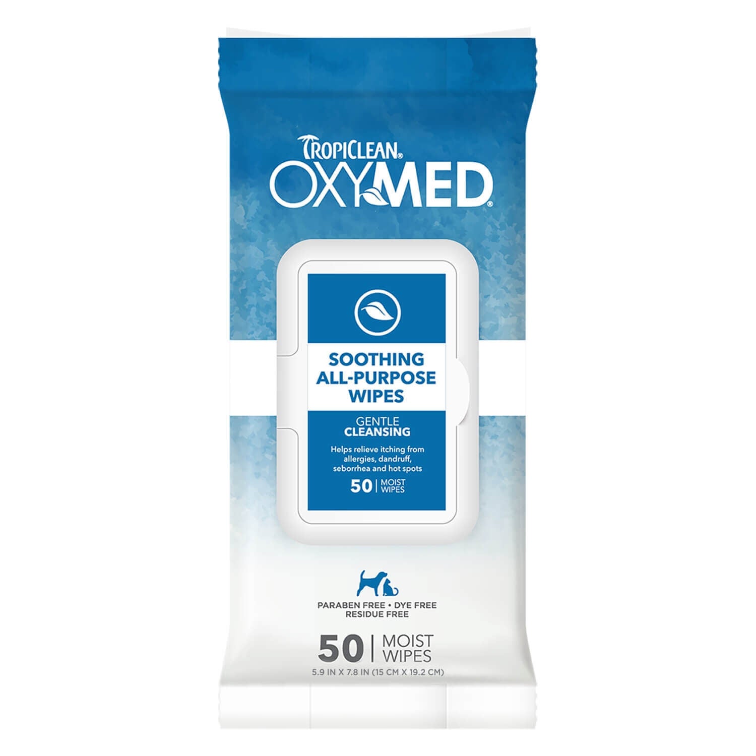 Tropiclean Oxymed Soothing Relief Wipes For Pets, 50Ct - Medicated Dog & Cat Cleaning Wipes