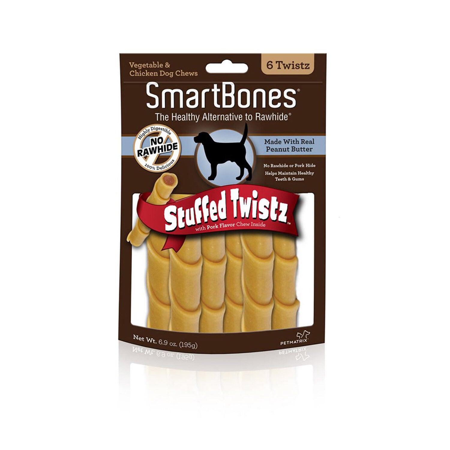 Smartbones Stuffed Twistz Peanut Butter Rawhide Alternative Dog Treats, 6 Count