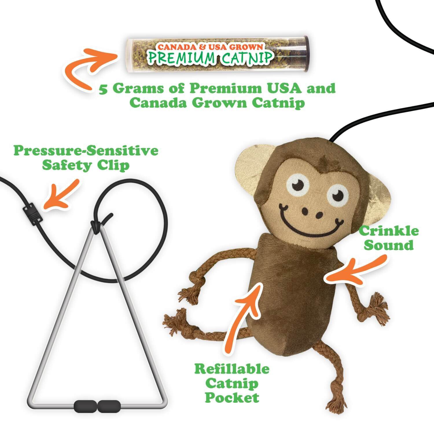 Meowijuana Jump 'N' Jamb Funky Monkey Hanging Refillable Catnip Cat Toy