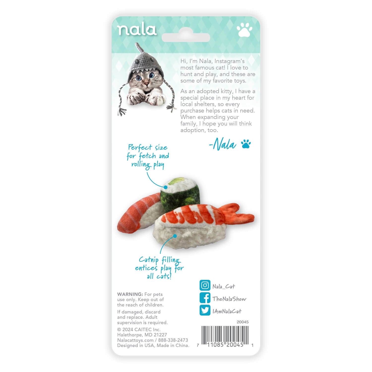 Nala Sushi Delights Trio Catnip Cat Toy, 3 Pack