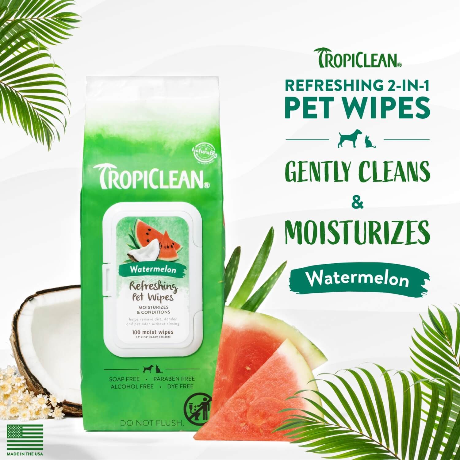 Tropiclean Deep Cleaning Refreshing Watermelon Dog & Cat Pet Wipes