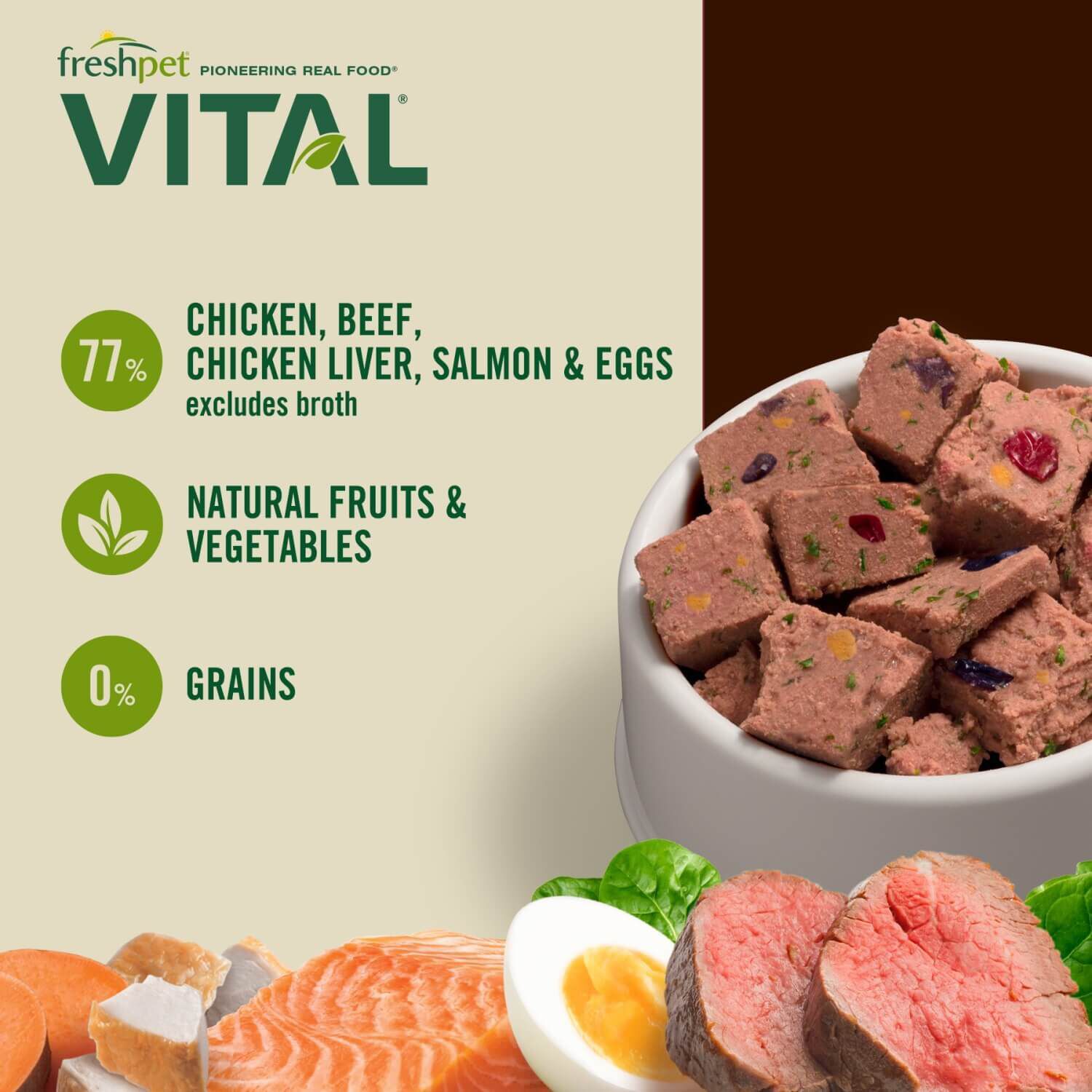 Freshpet Vital Grain Free Fresh Dog Food, Multi-Protein Recipe, 2-Lb Roll