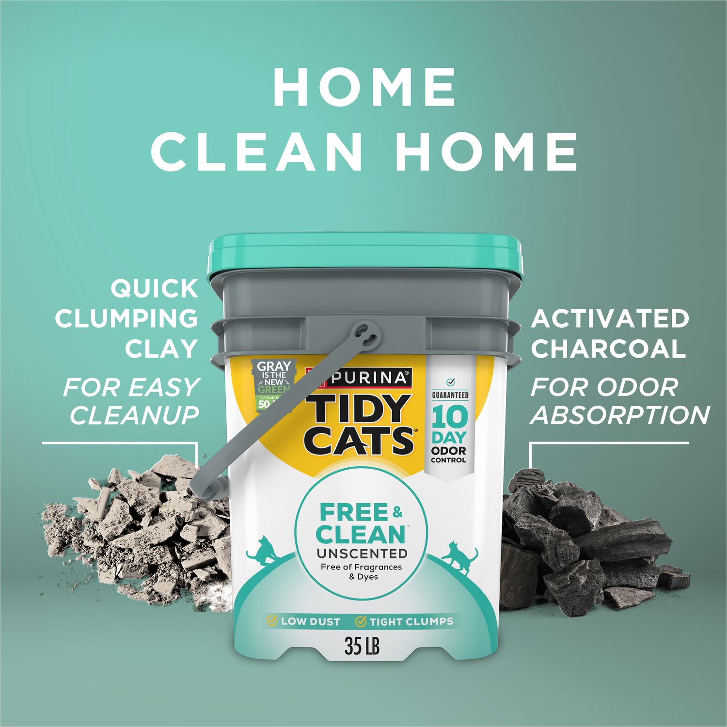 Purina Tidy Cats Light Weight Free And Clean Unscented, Multi-Cat, Clumping, 99.9 Percent Dust Free Cat Litter, 17=Lb Pail