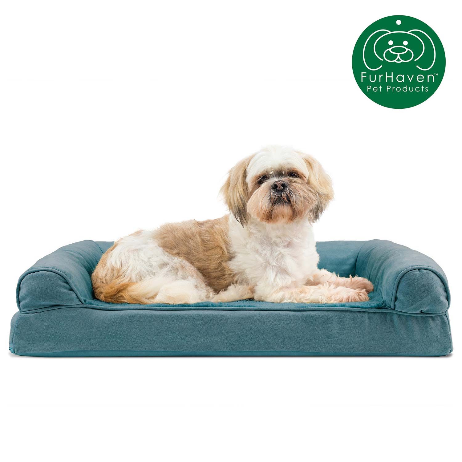 Furhaven Plush & Suede Orthopedic Sofa Dog Bed - Teal