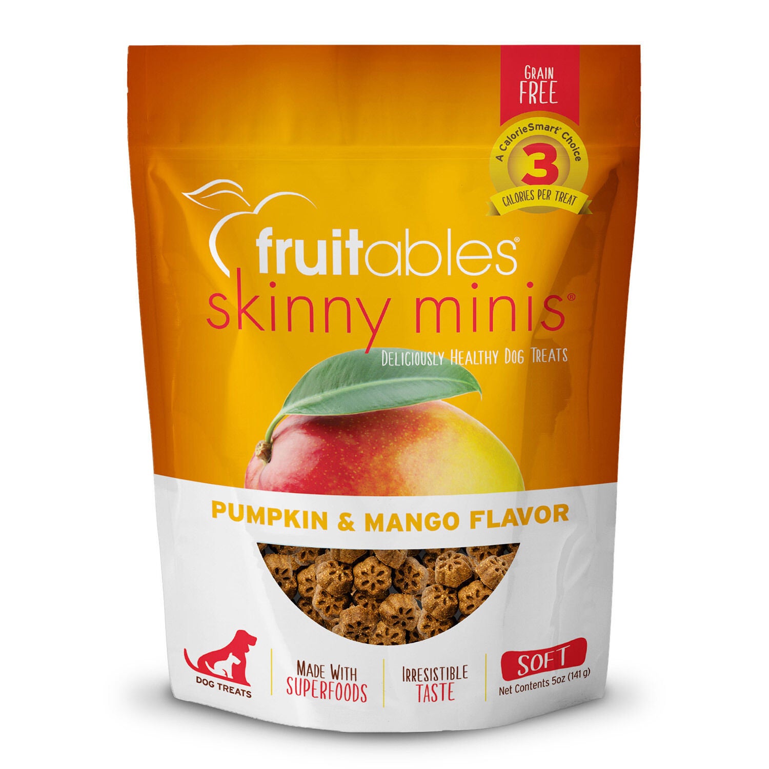 Fruitables Skinny Minis Grain Free Low Calorie Dog Treats, Pumpkin & Mango Flavor