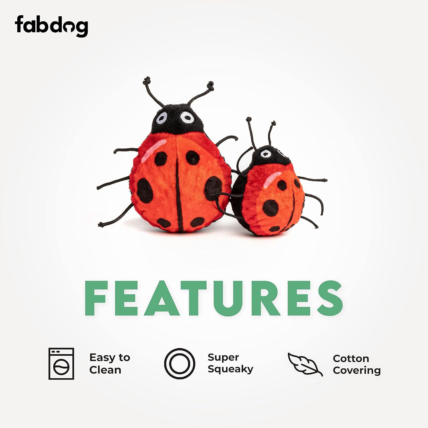 Fabdog Faball Ladybug Plush Squeaky Ball Dog Toy, 4"