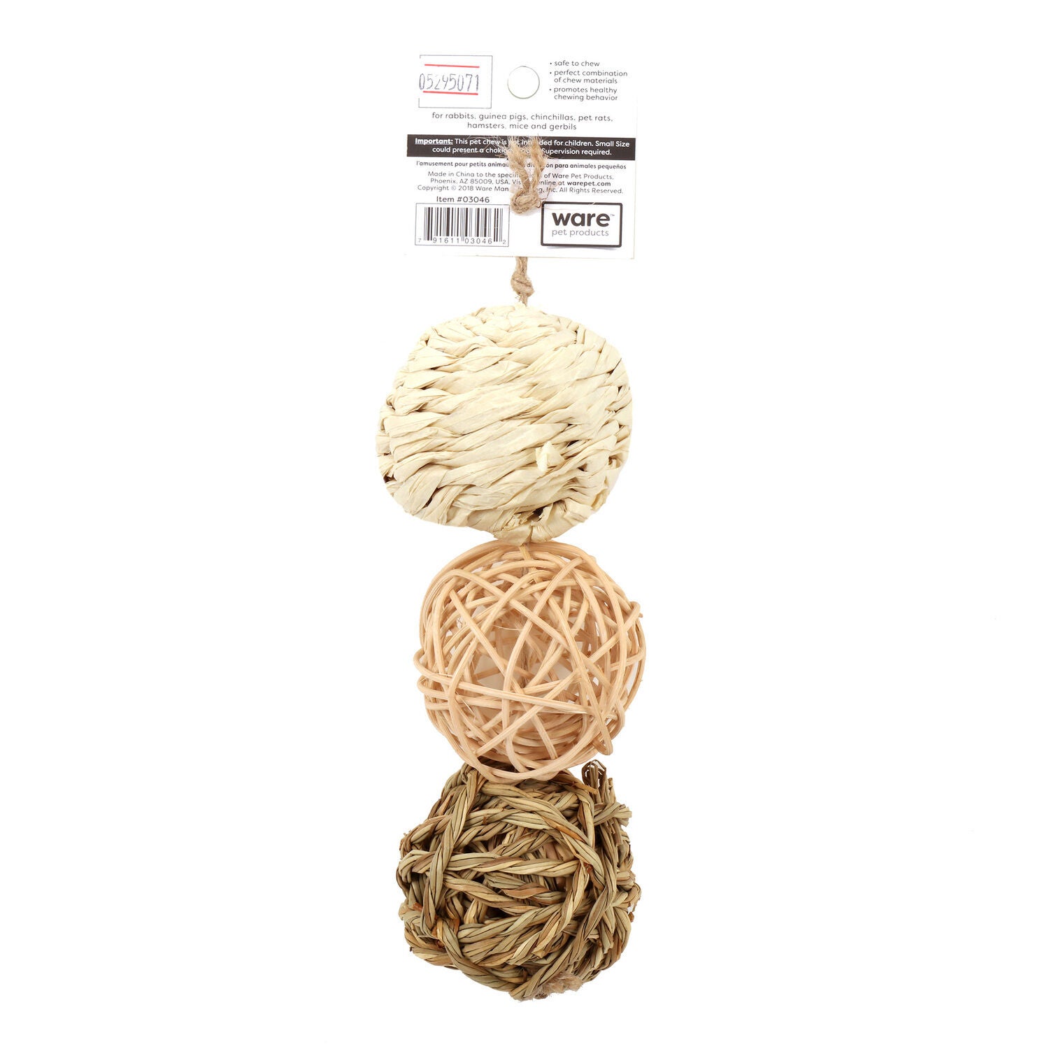 Ware Pet Products Nature Balls With Bells Small Animal Toy, 3 Pack