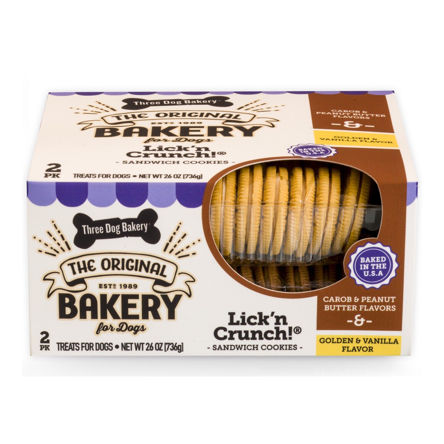 Lick'n Crunch! Sandwich Cookies - Carob & Peanut Butter Flavours And Golden & Vanilla Flavour Dog Treat