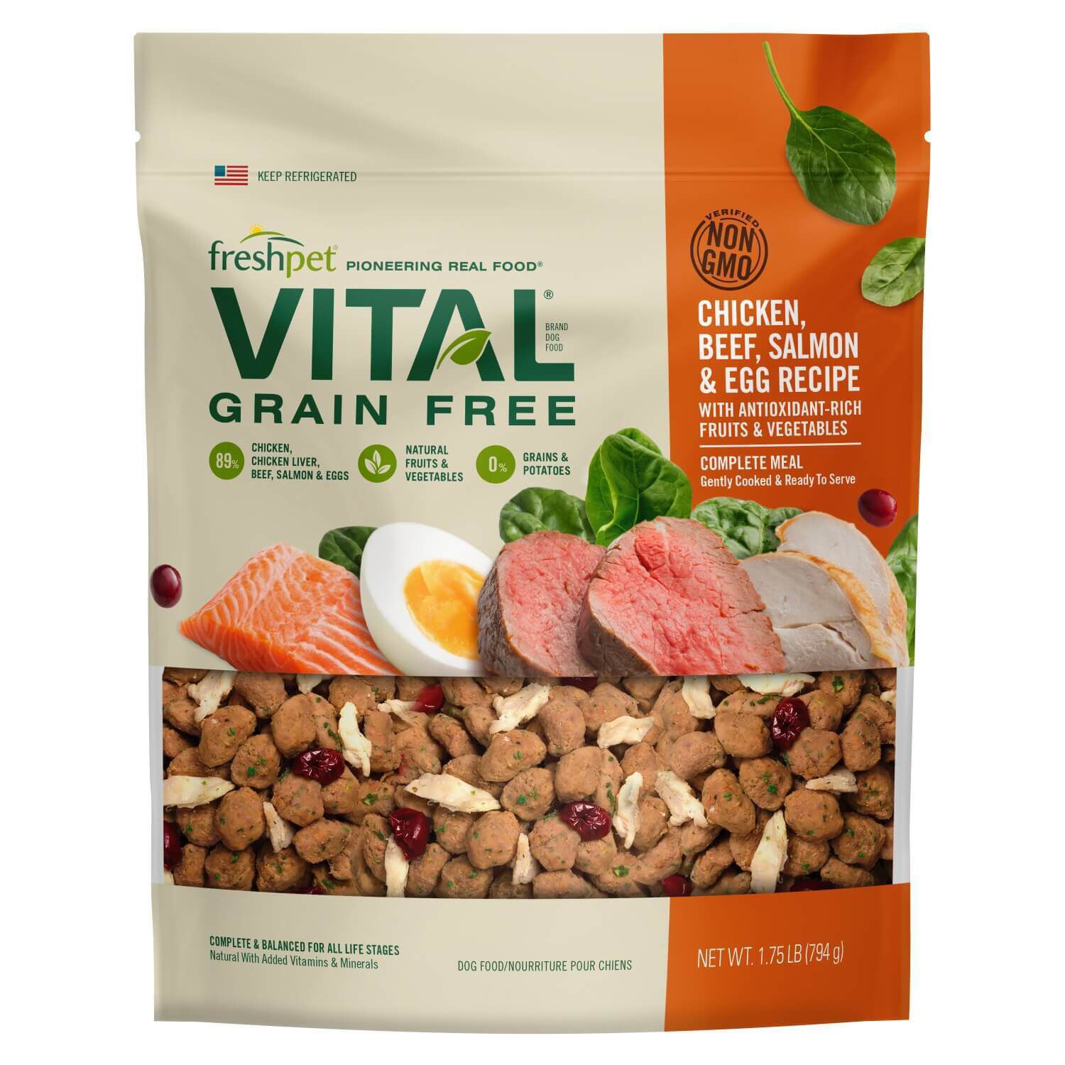 Freshpet Vital Grain Free Fresh Dog Food, Chicken, Beef, Salmon & Egg Recipe