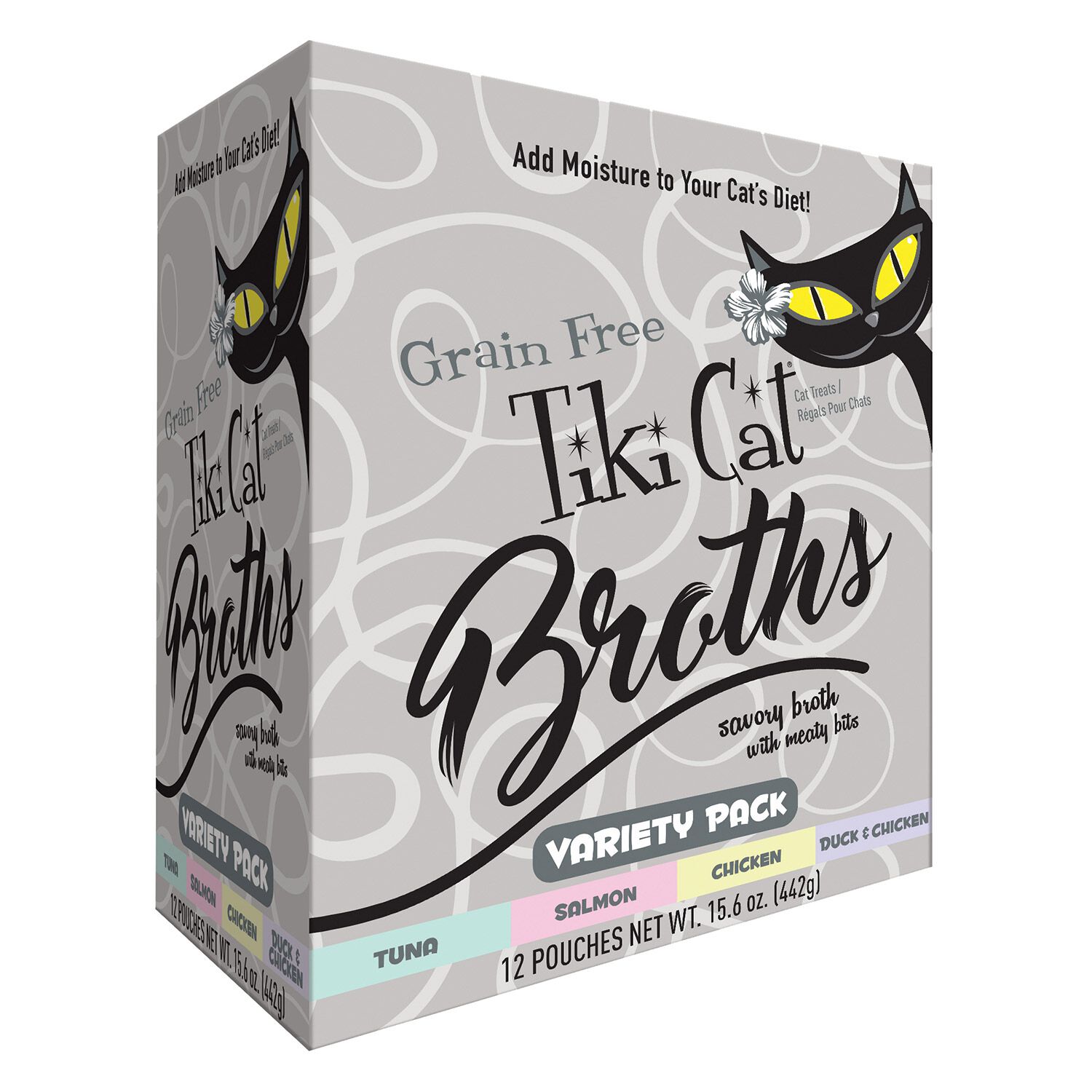 Tiki Cat Broths Savory Broth With Meaty Bits Variety Pack Wet Cat Food, 12 1.3Oz Pouches