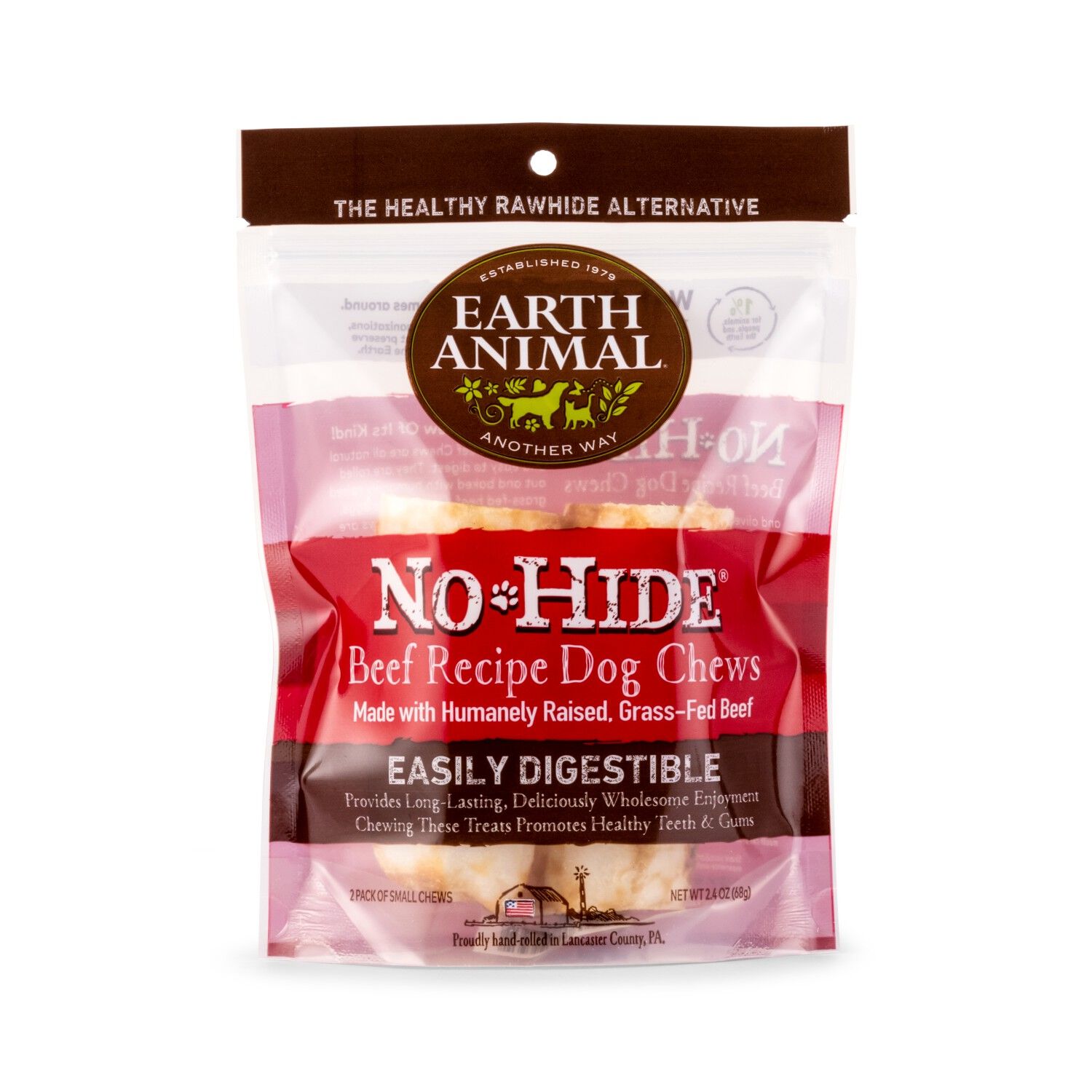 Earth Animal No-Hide Rawhide Alternative Dog Treat Chews, Grass-Fed Beef, 2 Pack