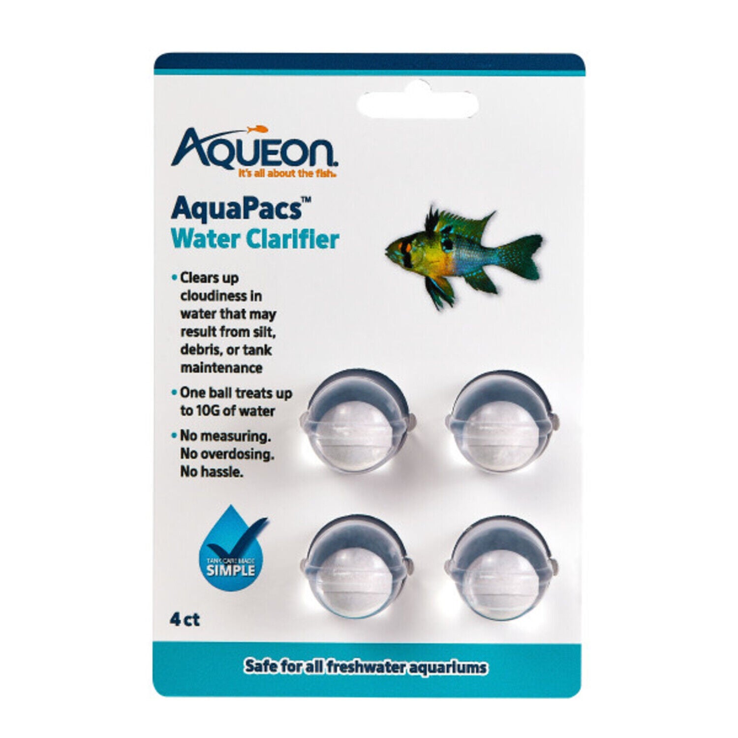Aqueon Aquapacs Water Clarifier For Fish Tanks, 10 Gallon -4 Pack,