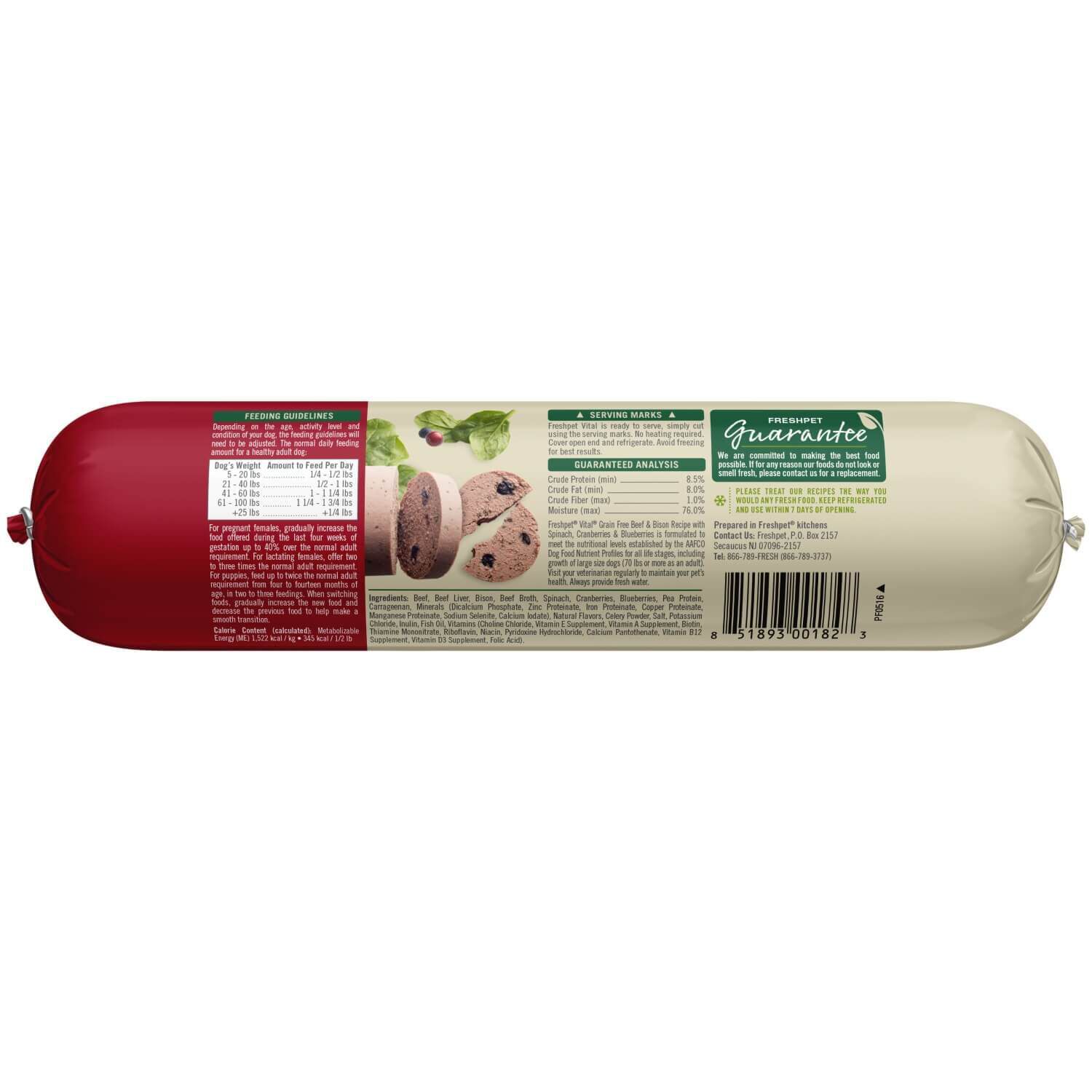 Freshpet Vital Grain Free Fresh Dog Food, Beef & Bison Roll Recipe