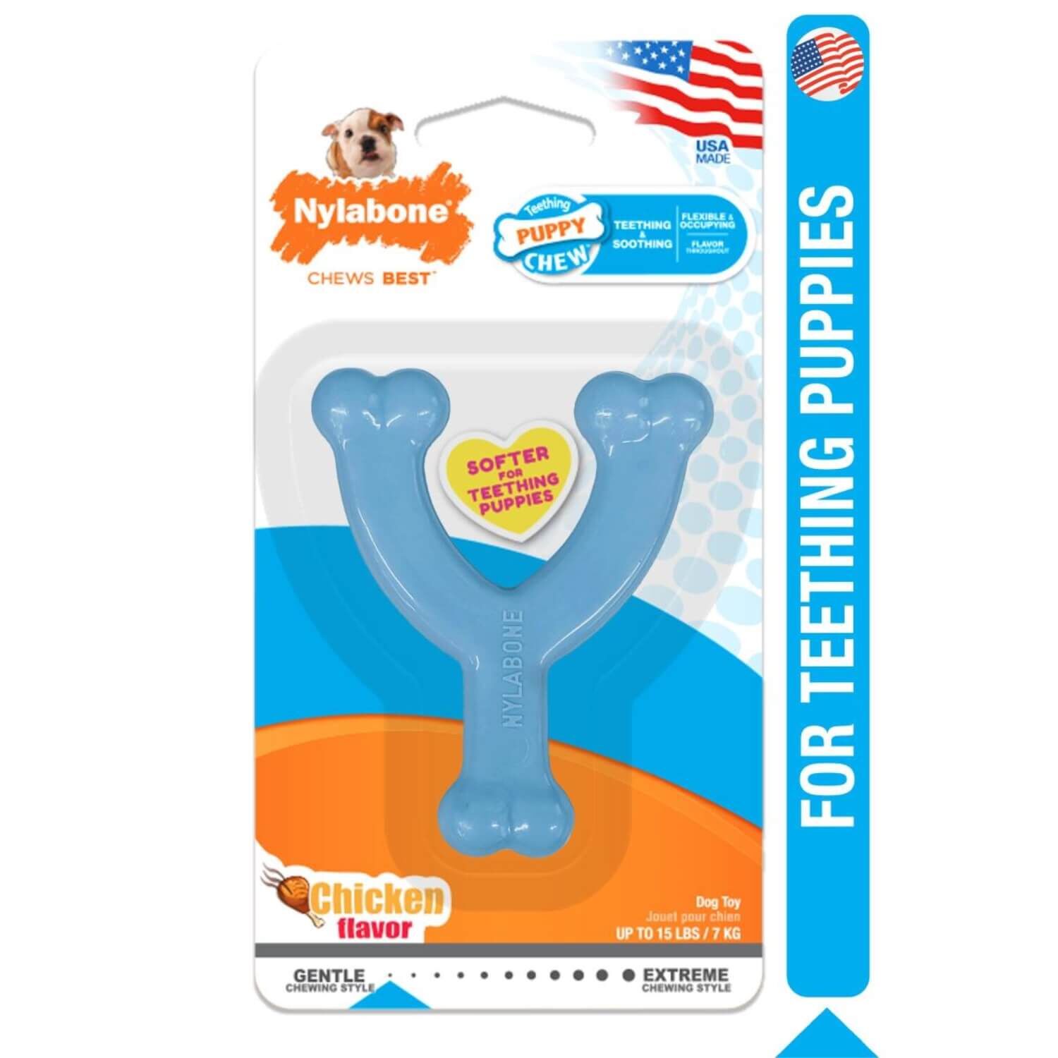 Nylabone Puppy Chew Petite Wishbone Dog Chew Toy - Blue