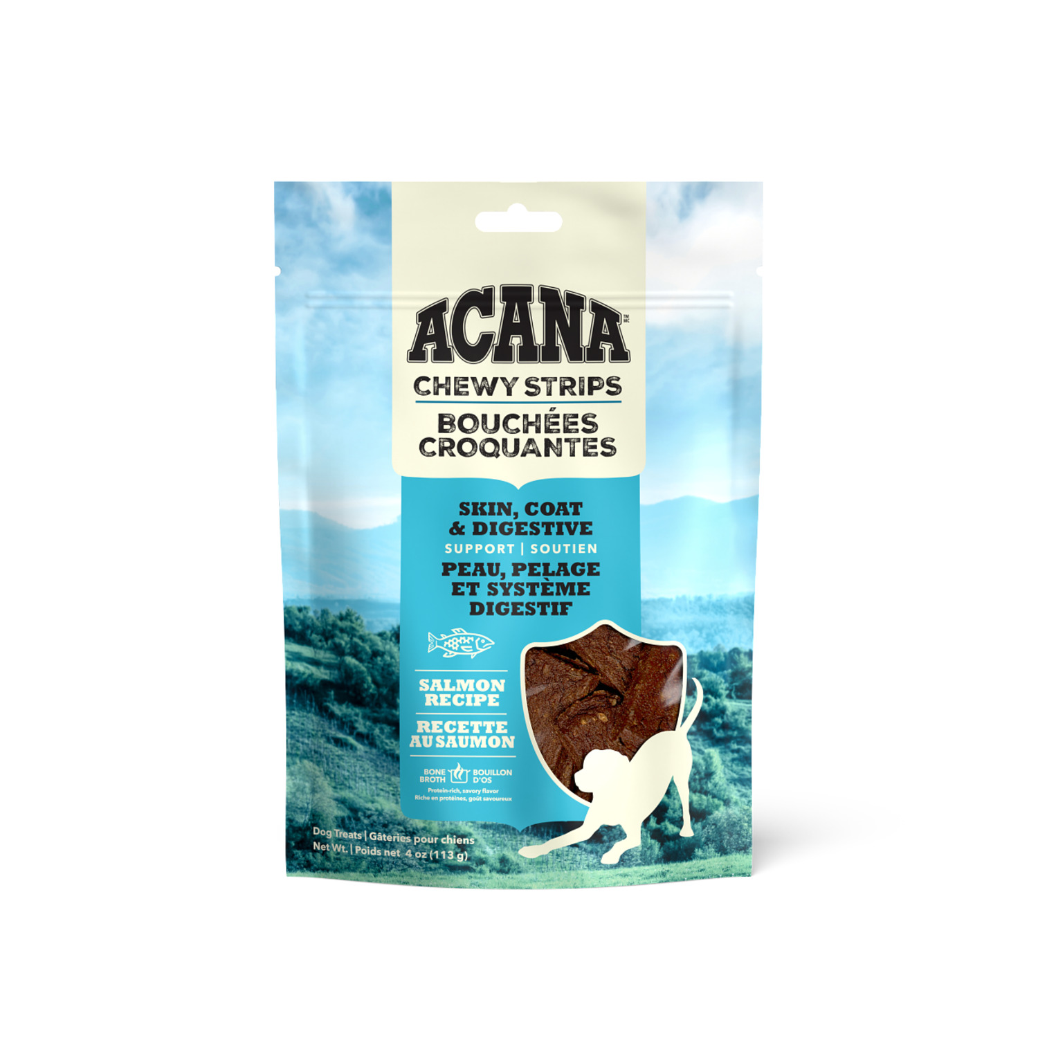 Acana Chewy Strips Skin, Coat, & Digestive Support Dog Jerky Treats, Salmon Recipe, 4-Oz