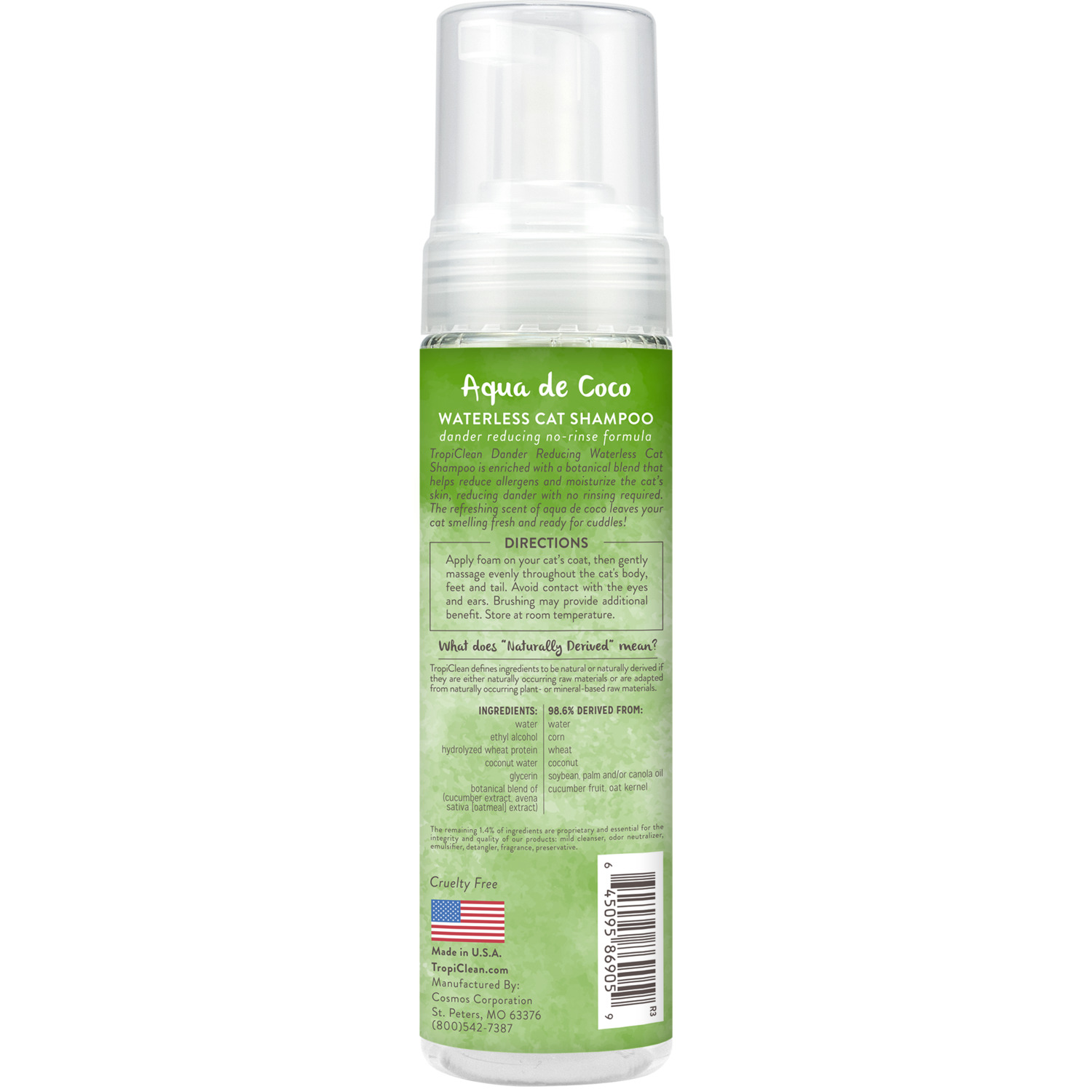 Tropiclean Dander Reducing Waterless Cat Shampoo, 7.4Oz