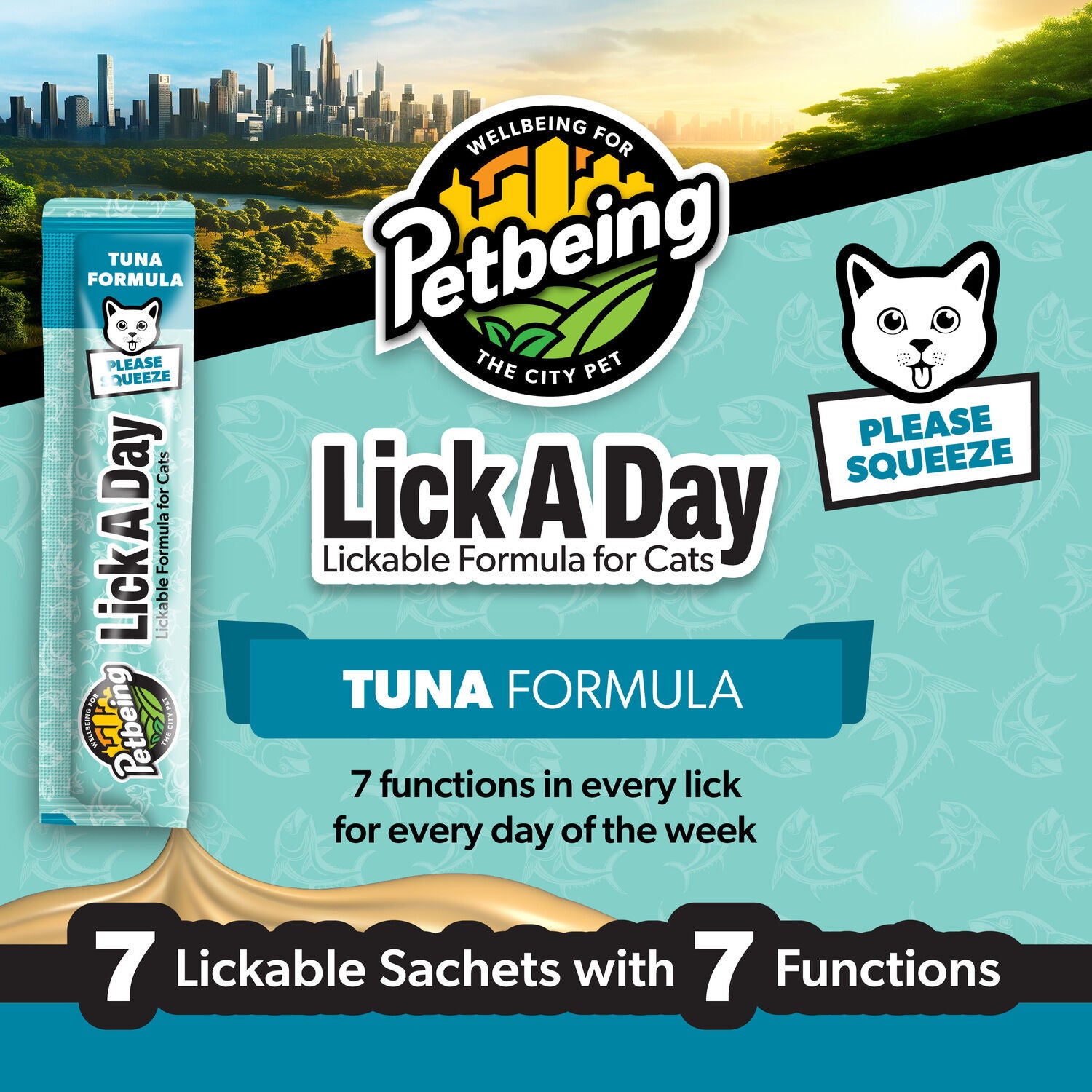 Petbeing Lick A Day 7-In-1 Functions Lickable Tuna Puree Supplement For Cats, 7 Count