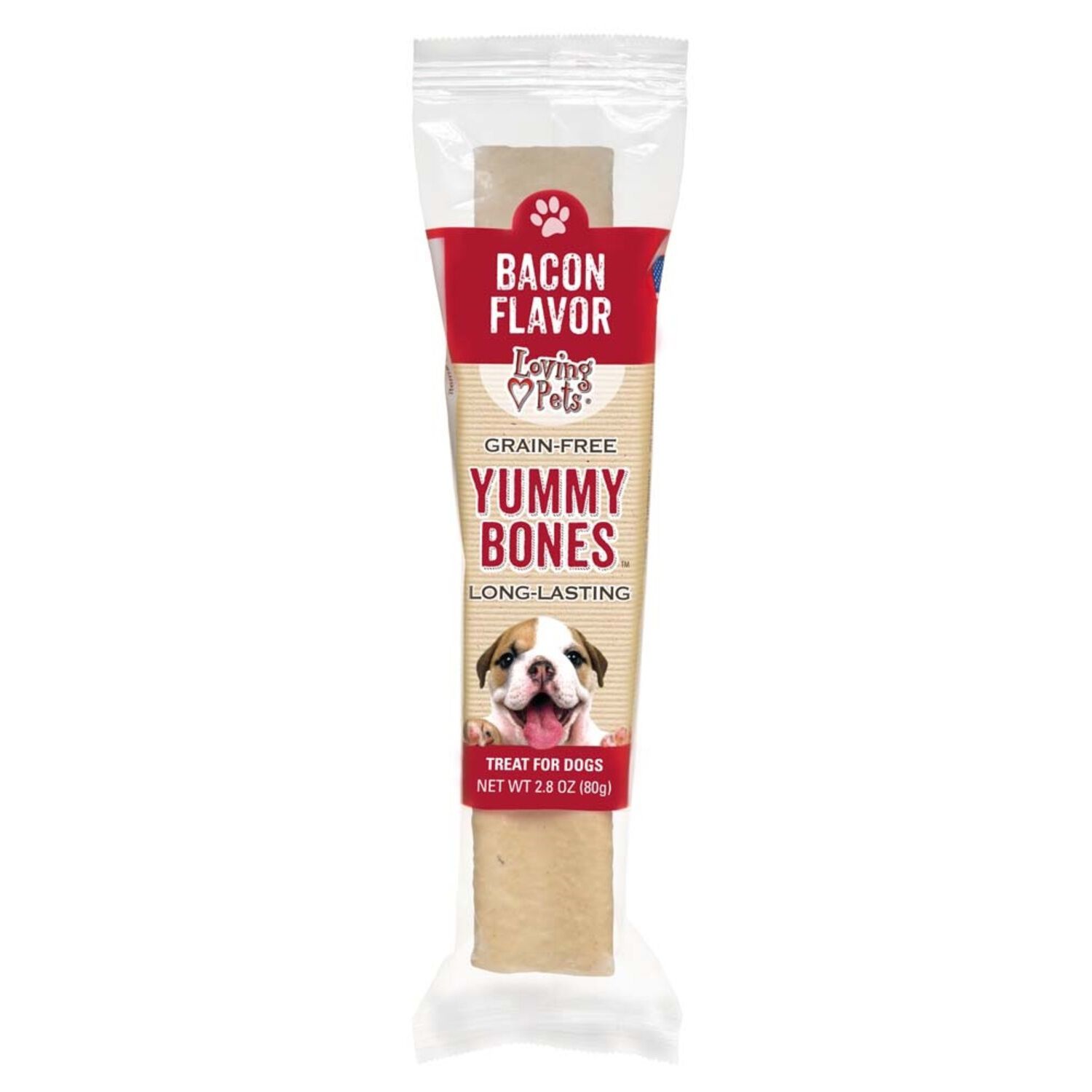 Loving Pets Yummy Bone Flavor Filled Dog Treat, Bacon, 2.8Oz