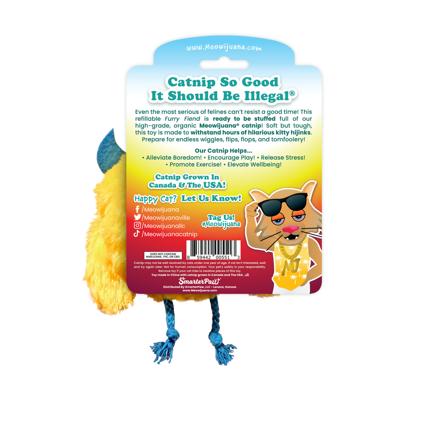 Meowijuana Get Silly Furry Fiend Refillable Catnip Cat Toy & Catnip