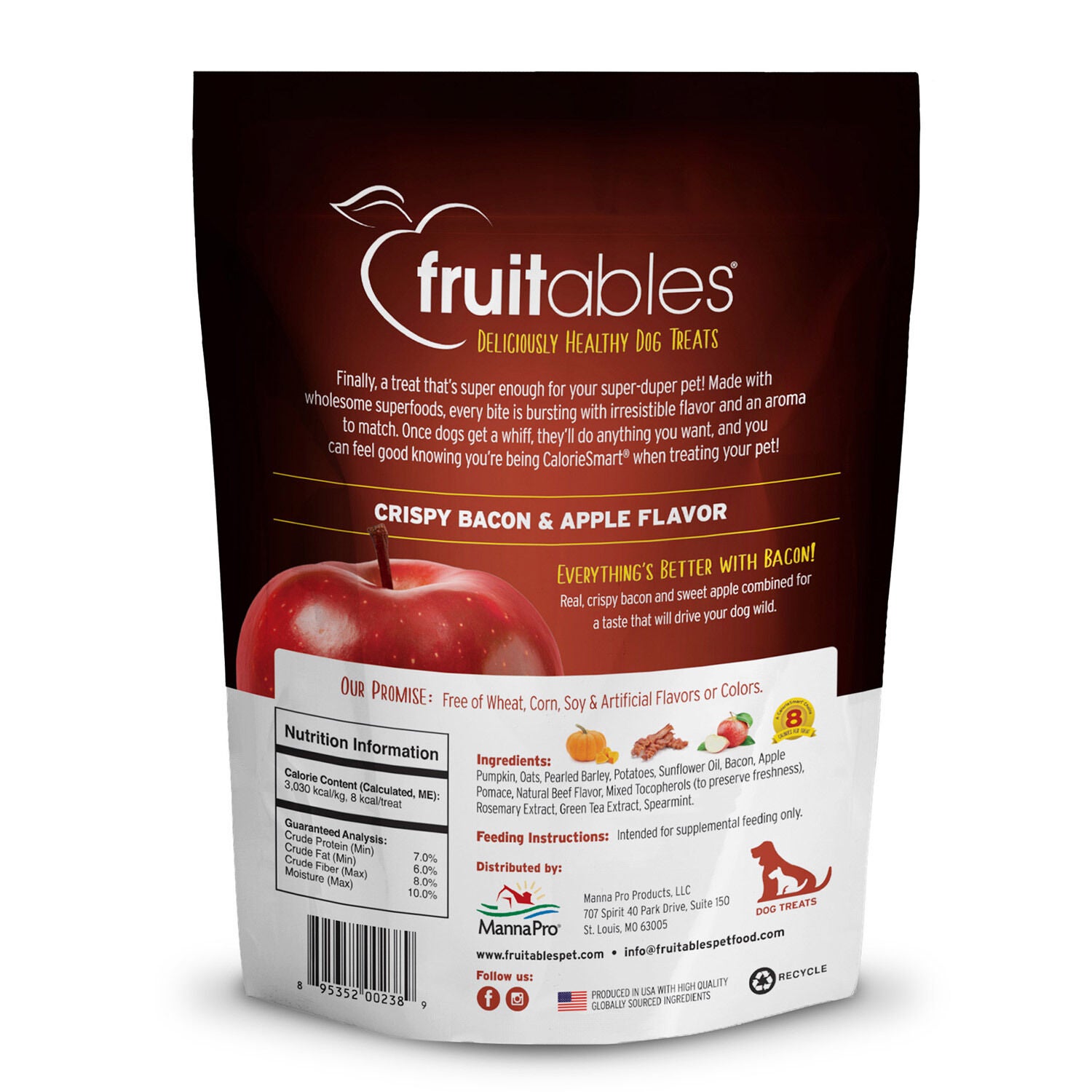 Fruitables Baked Crispy Bacon & Apple Flavor Healthy Low Calorie Dog Treats