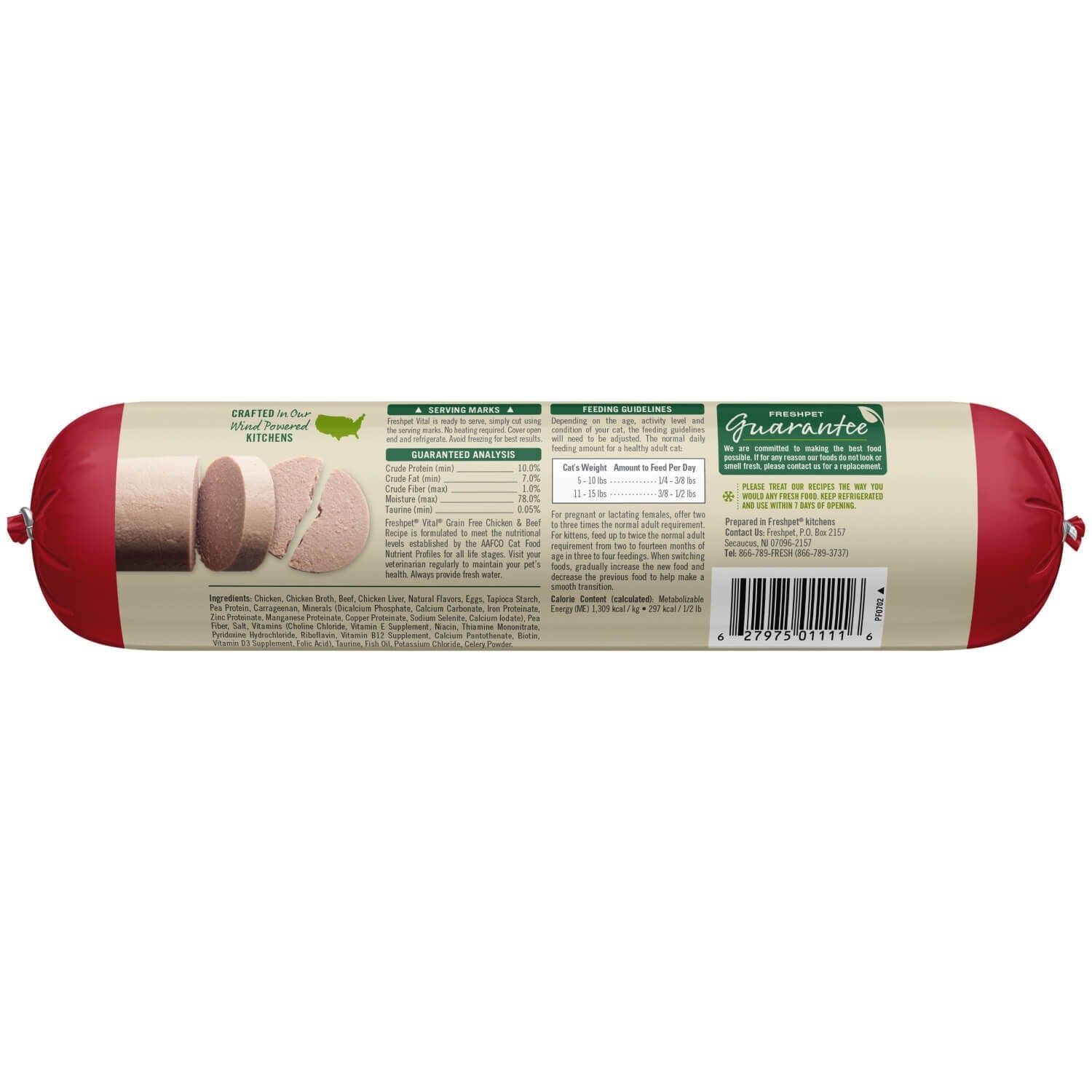 Freshpet Vital Grain Free Fresh Cat Food, Chicken & Beef Roll Recipe