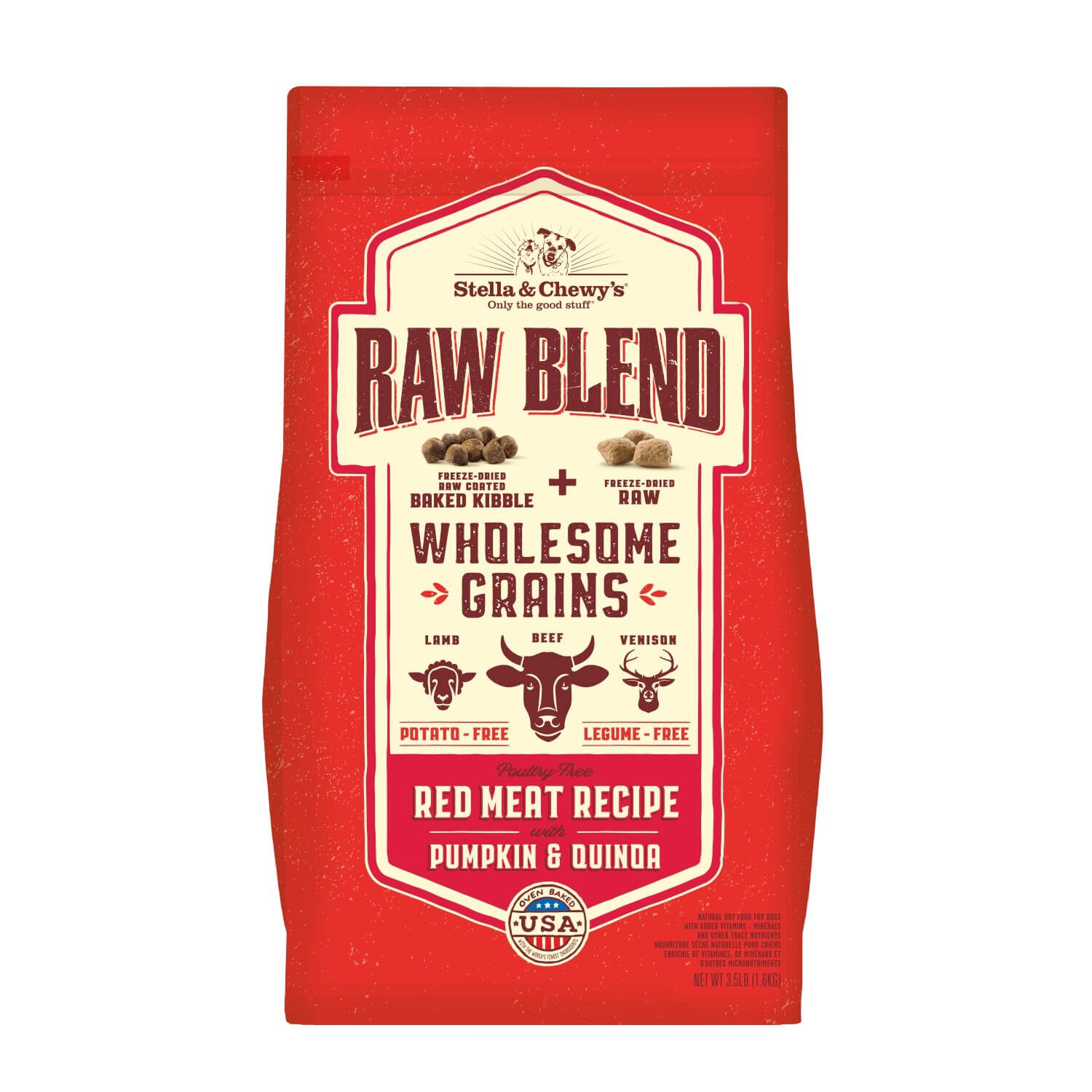 Stella & Chewy's Raw Blend Wholesome Grains Kibble With Freeze Dried Raw Pieces Dry Dog Food, Red Meat Recipe