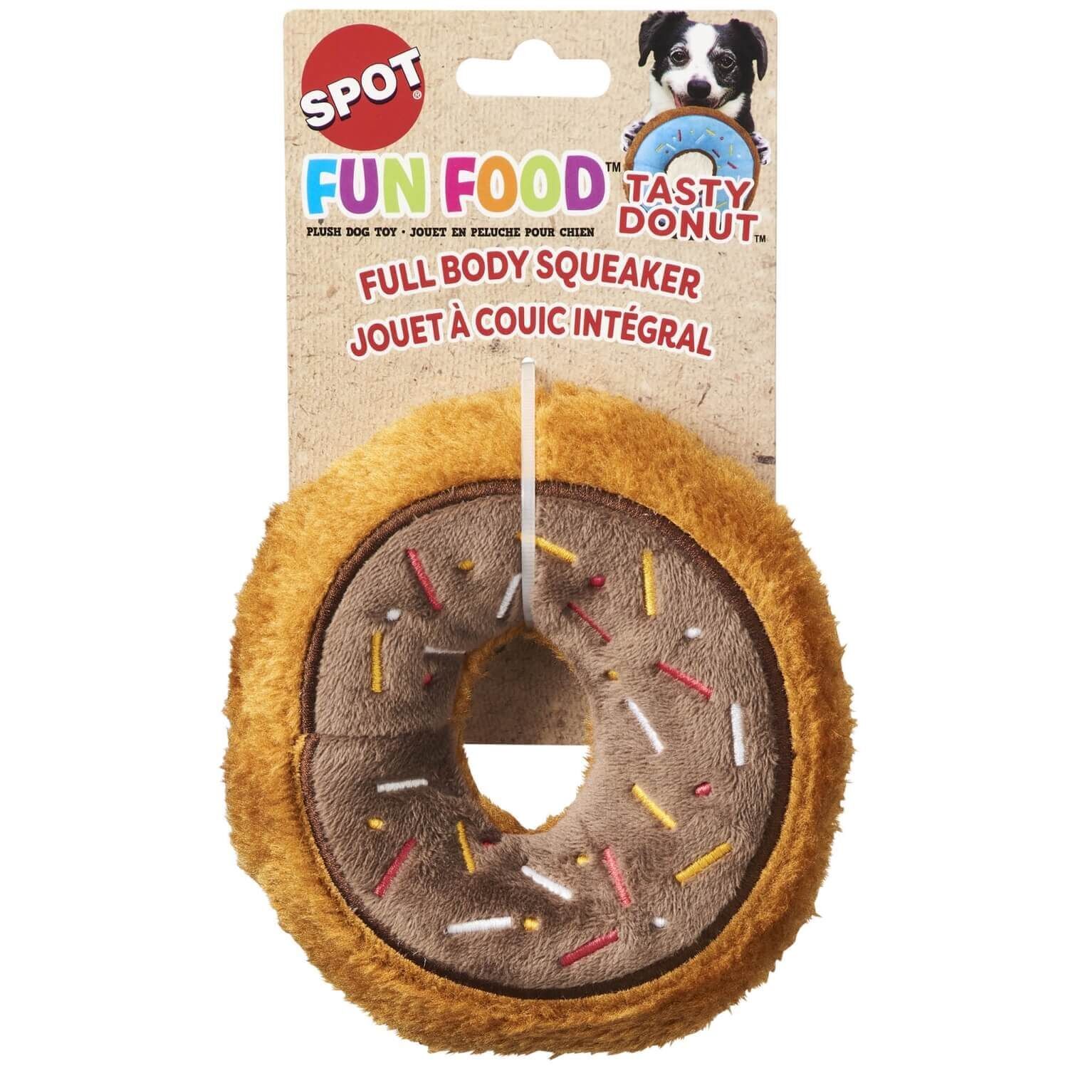 Spot Tasty Donuts Plush Squeaky Dog Toy, Assorted Colors