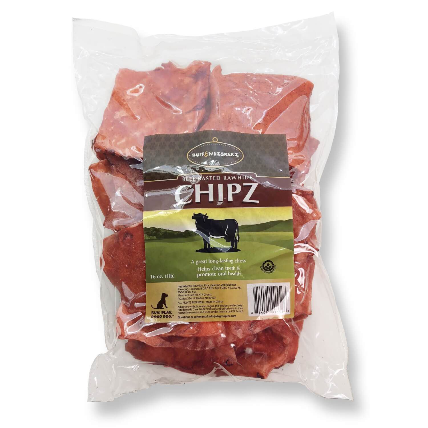 Ruff & Whiskerz Natural Rawhide Chipz Dog Treats, Beef Basted