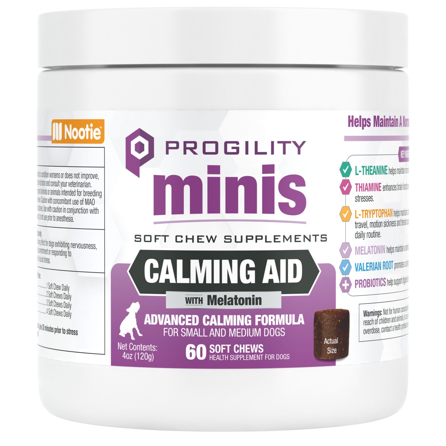 Progility Mini Calming Aid Soft Chew Supplements For Small & Medium Breed Dogs, 60Ct