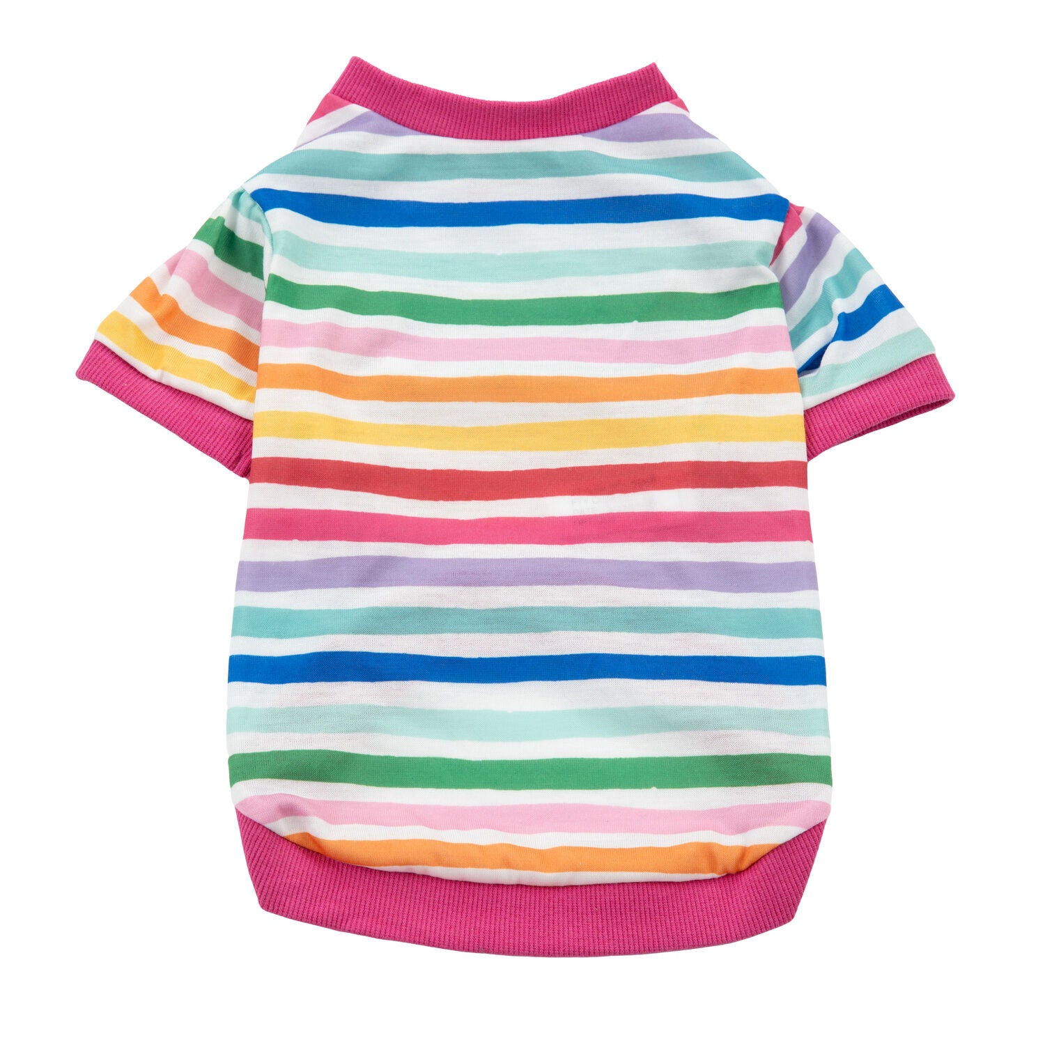 Simply Dog Puff Sleeve Striped Dog Shirt, Rainbow Colors