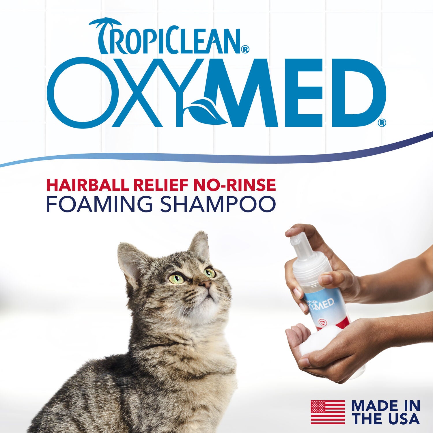 Tropiclean Oxymed Hairball Relief Waterless Foaming Cat Shampoo, 7.4Oz