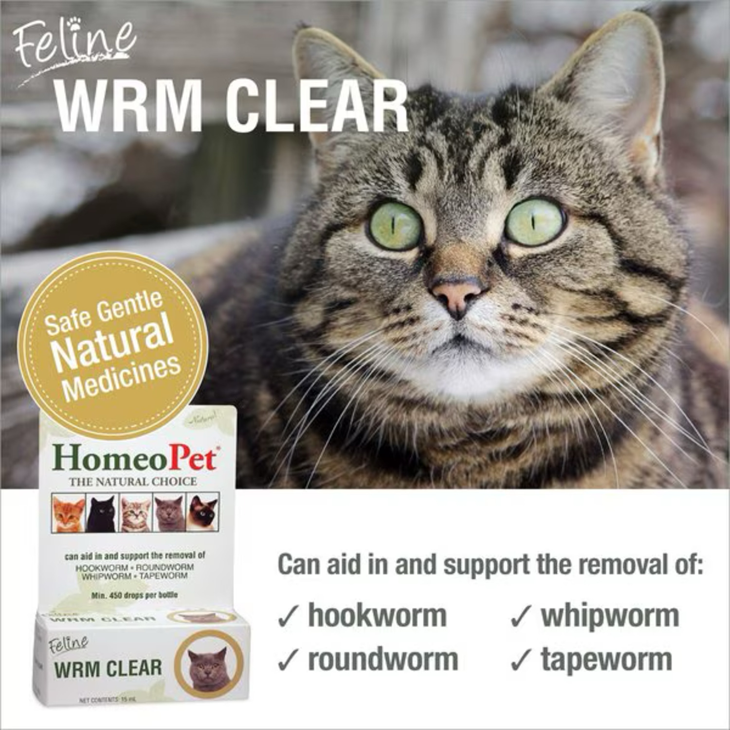 Homeopet Feline Wrm Clear Cat Deworming Aid, 15 Ml