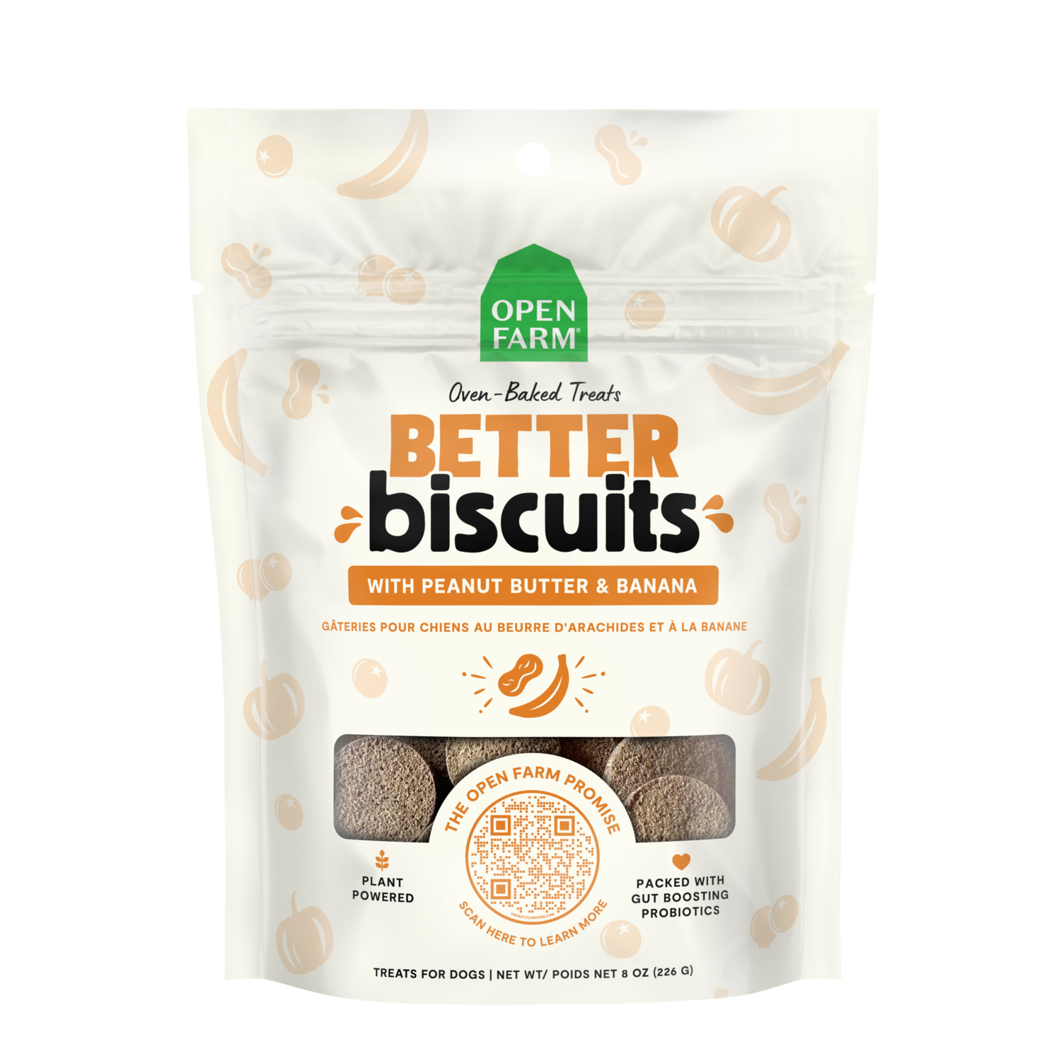 Open Farm Better Biscuits Peanut Butter & Banana Crunchy Dog Treats, 8Oz