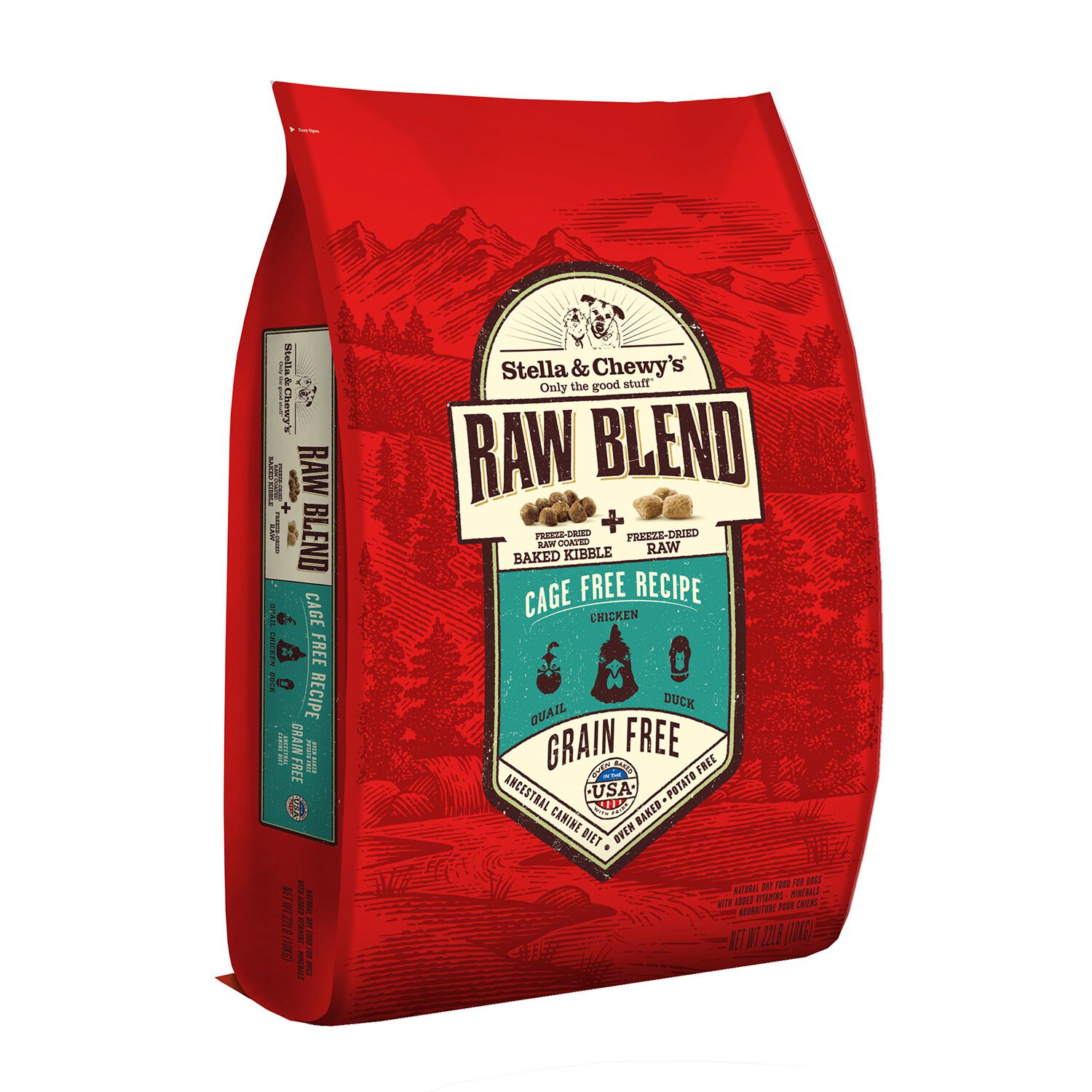 Stella & Chewy's Raw Blend Grain Free Freeze Dried Raw Coated Baked Kibble Dry Dog Food, Cage Free Chicken, Quail, & Duck Recipe