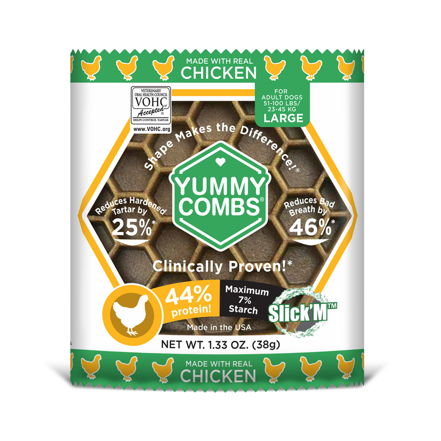 Yummy Combs Adult Large Dog Dental Treats, Chicken, 1 Pack
