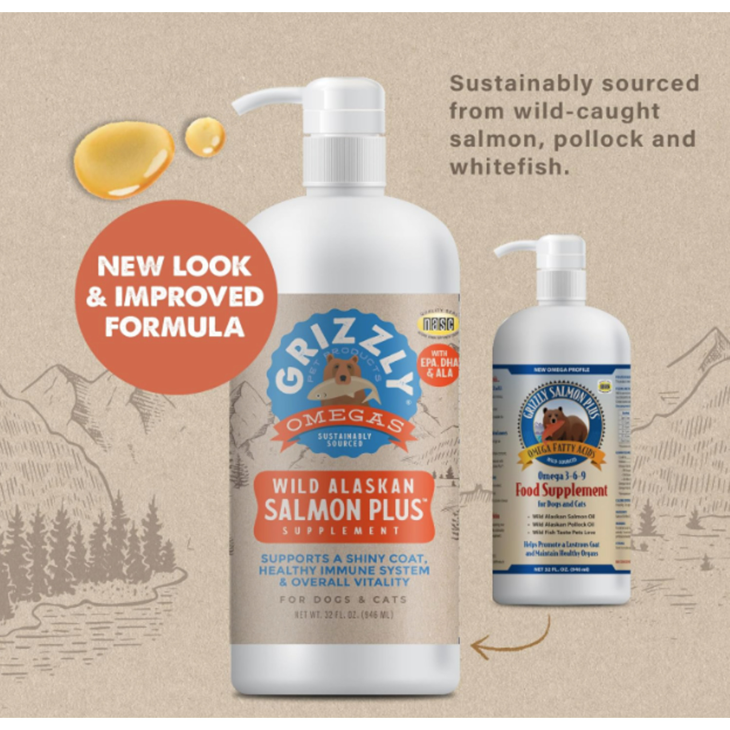 Grizzly Salmon Oil Plus Omega 3-6-9 Food Supplement For Dogs And Cats, 32-Ounce