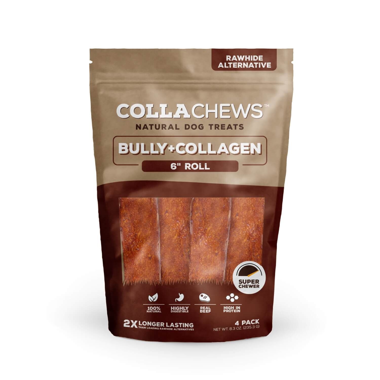 Collachews 6" Collagen Roll Bully Flavor Dog Treats