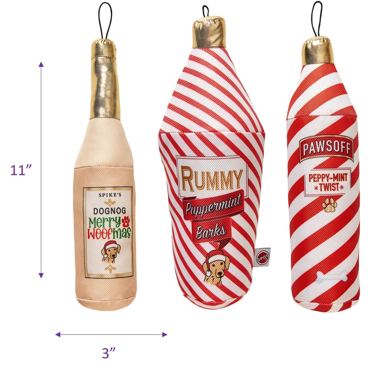 Spot Holiday Fun Drinks Crinkle Squeaky Dog Toy, 11" Assorted