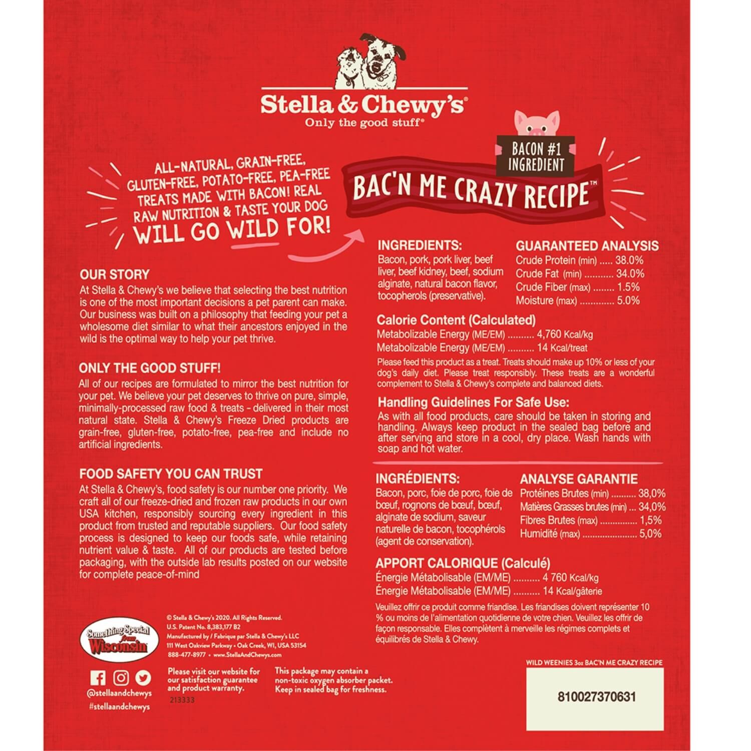 Stella & Chewy's Wild Weenies Bac'n Me Crazy Recipe Dog Treats