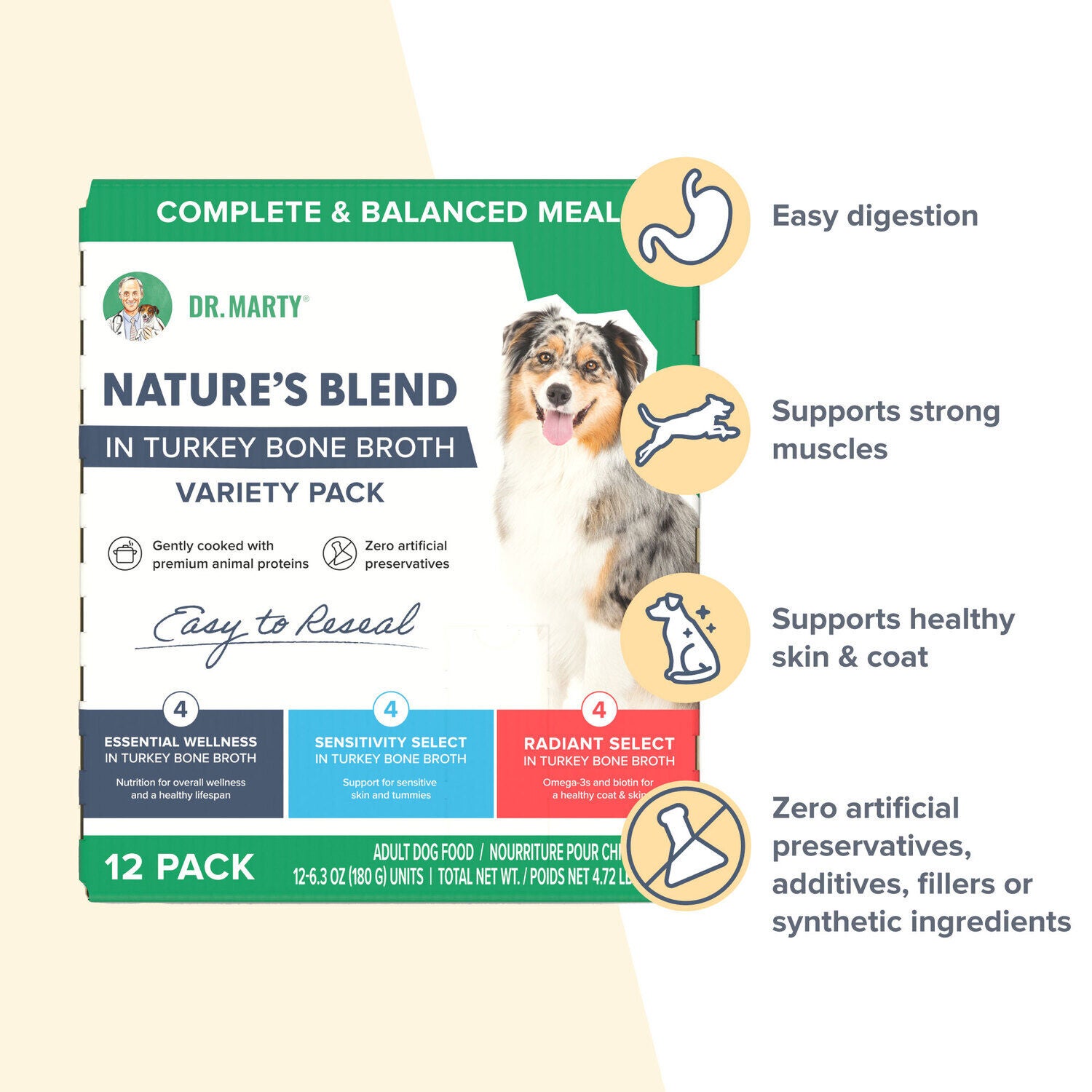Dr. Marty Nature's Blend Adult Wet Dog Food Variety Pack, 3 Formulas - 12 - 6.3Oz Cans -