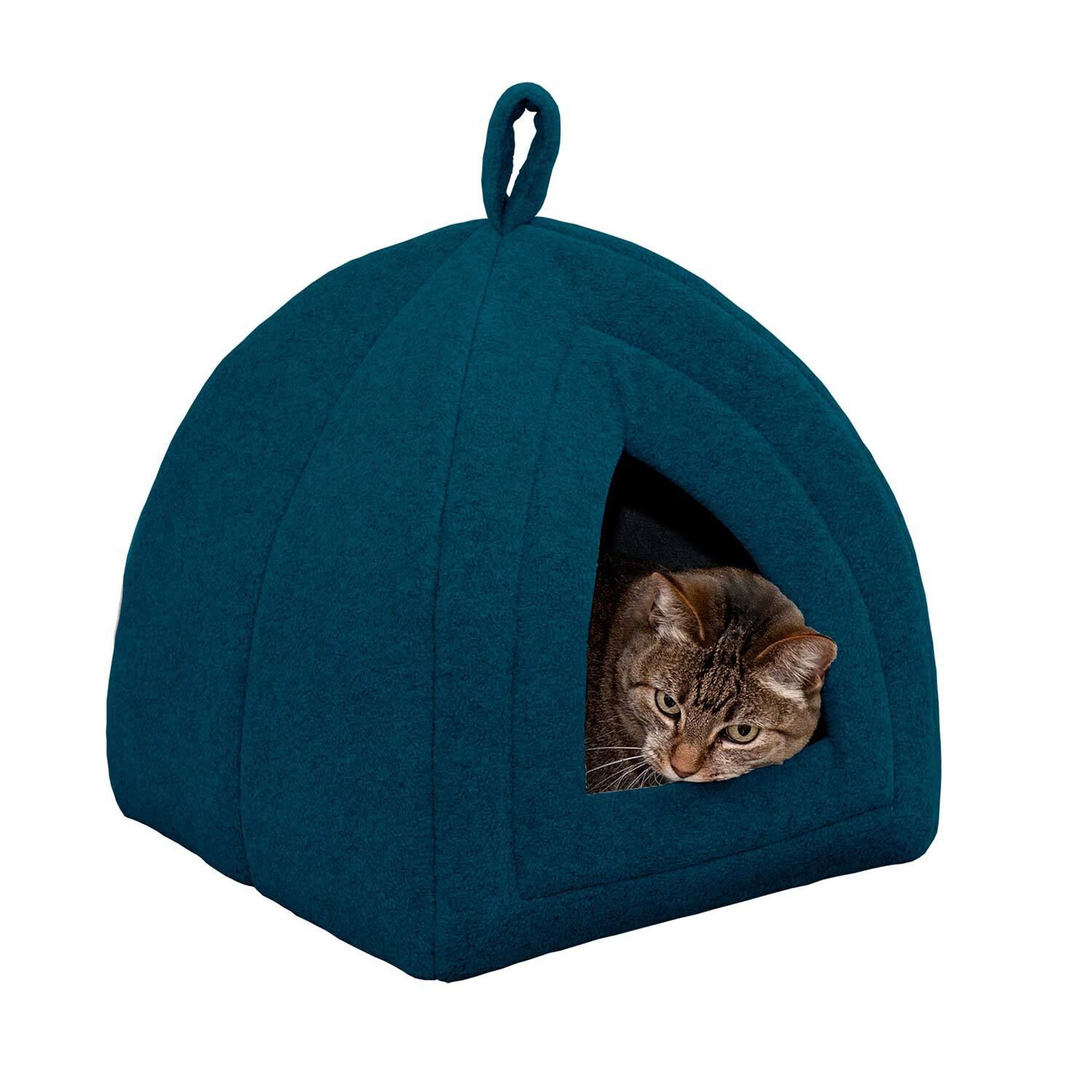 Furhaven Fleece Pet Tent Cat Bed - Lagoon Blue