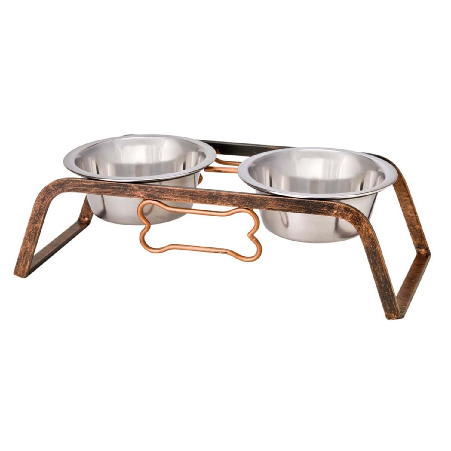 Loving Pets Rustic Bone Raised Double Diner Dog Bowl Holder, Aged Copper, Medium