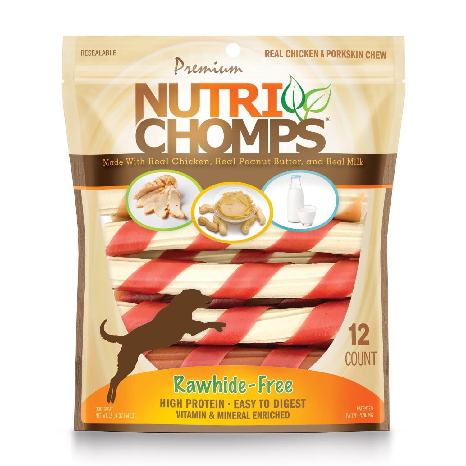 Nutri Chomps Rawhide Free Wrapped Twists Dog Treats, 6", Assorted Flavors
