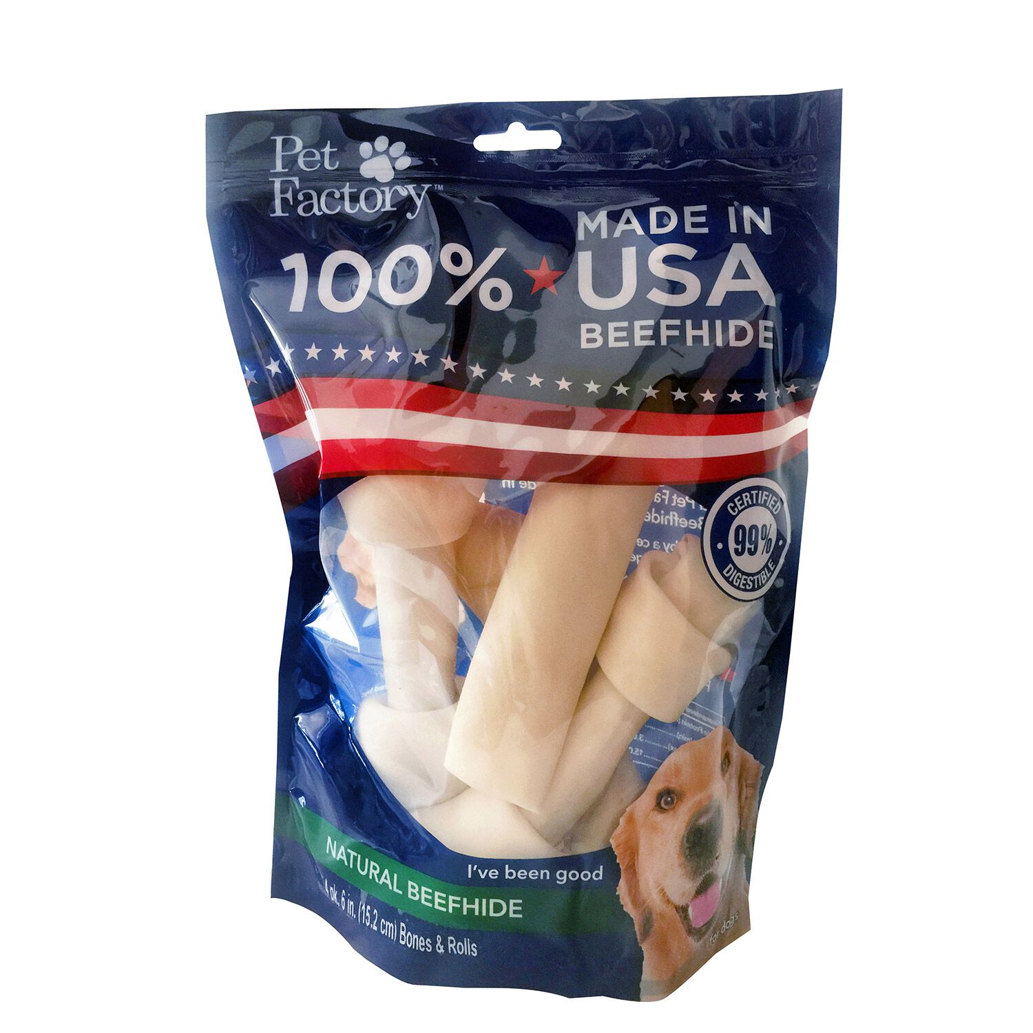 Pet Factory Natural Beefhide Bones & Rolls Dog Treat