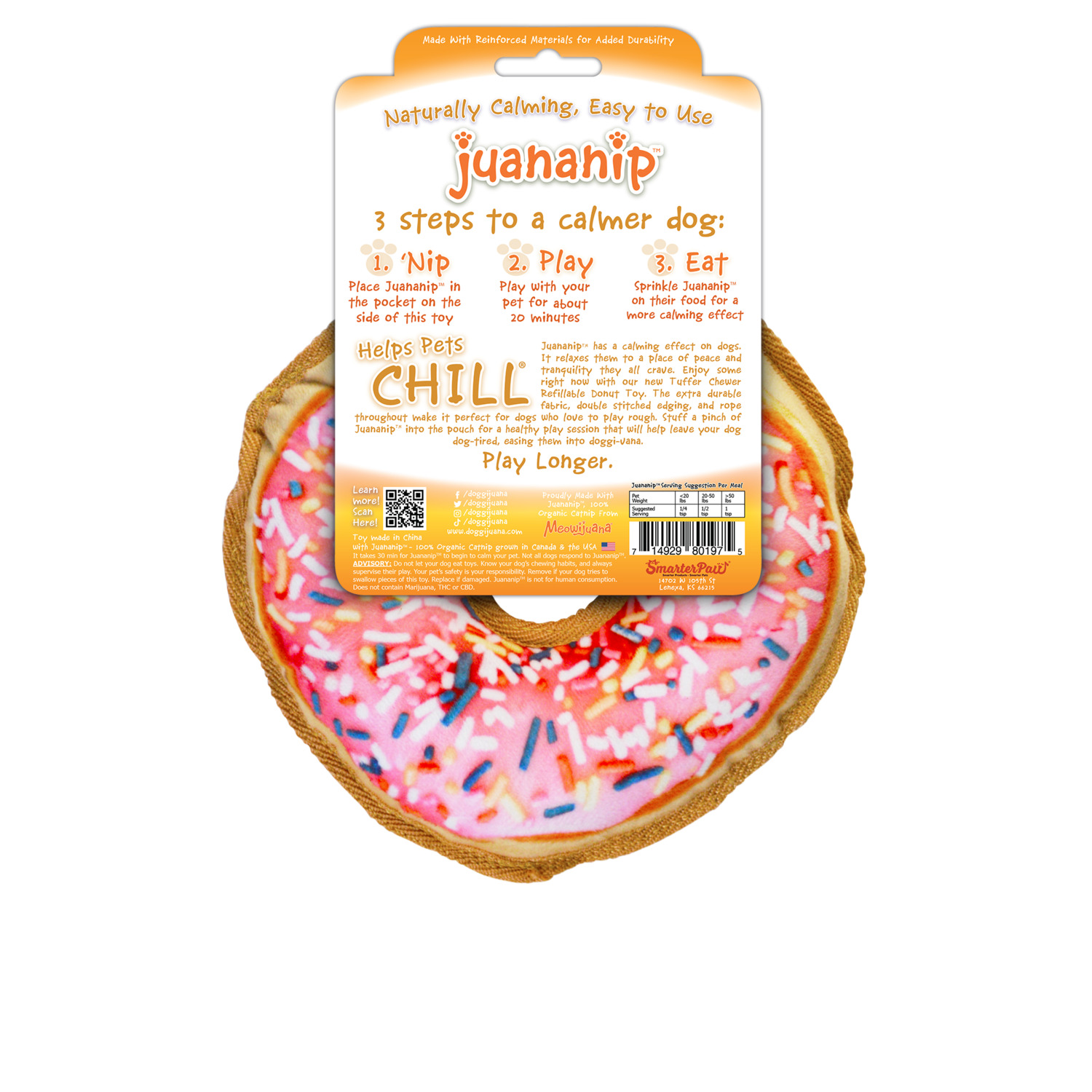Doggijuana Tuffer Chewer Pink Donut Durable Refillable Dog Toy With Juananip