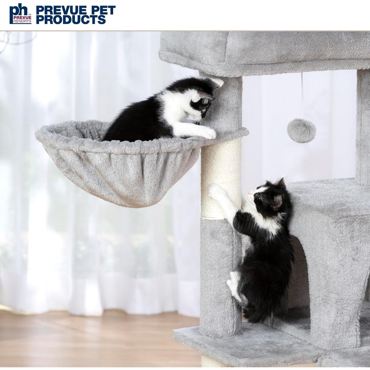 Prevue Pet Products Kitty Power Paws Comfy Interactive Cat Tree Tower With Cat Scratcher, Gray