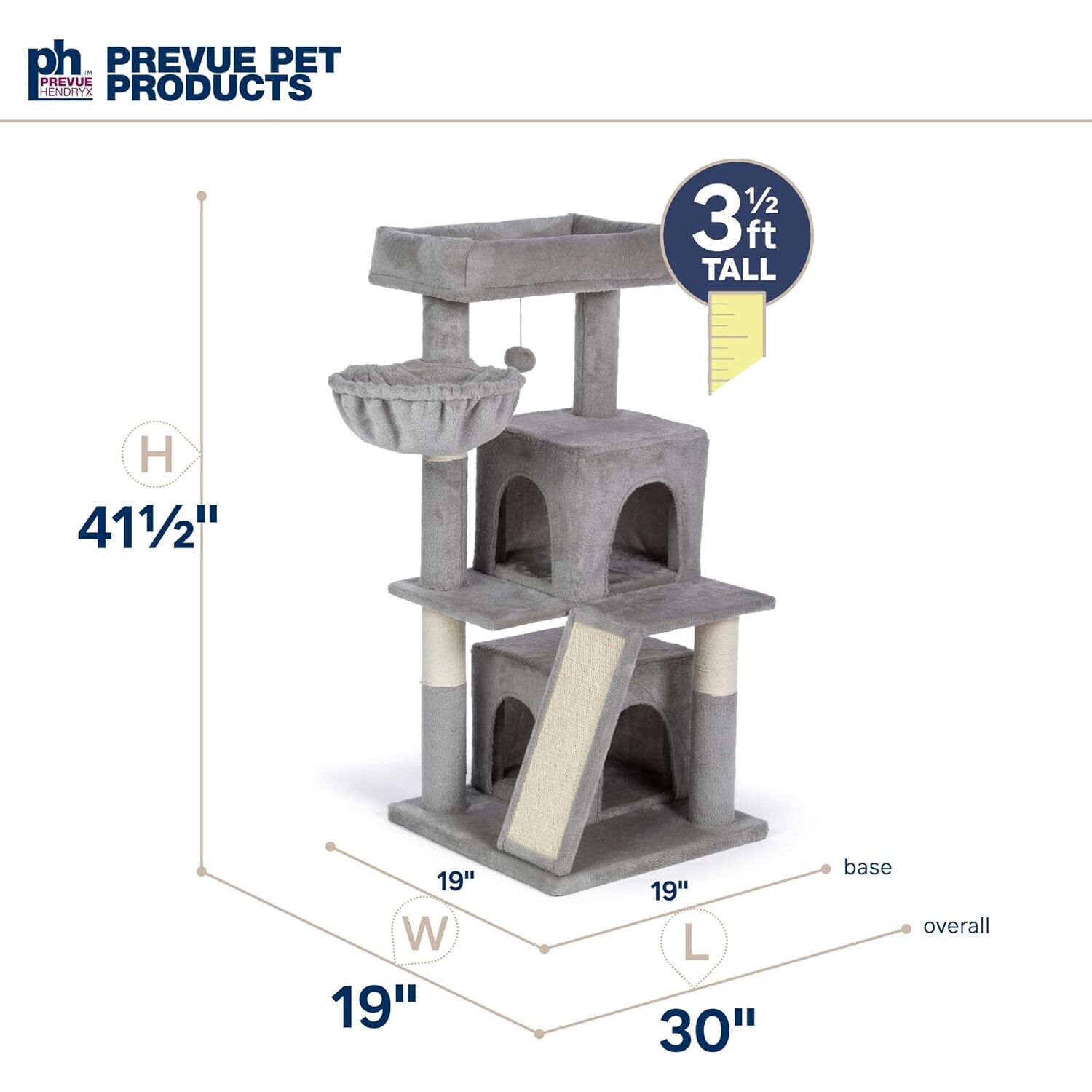 Prevue Pet Products Kitty Power Paws Comfy Interactive Cat Tree Tower With Cat Scratcher, Gray